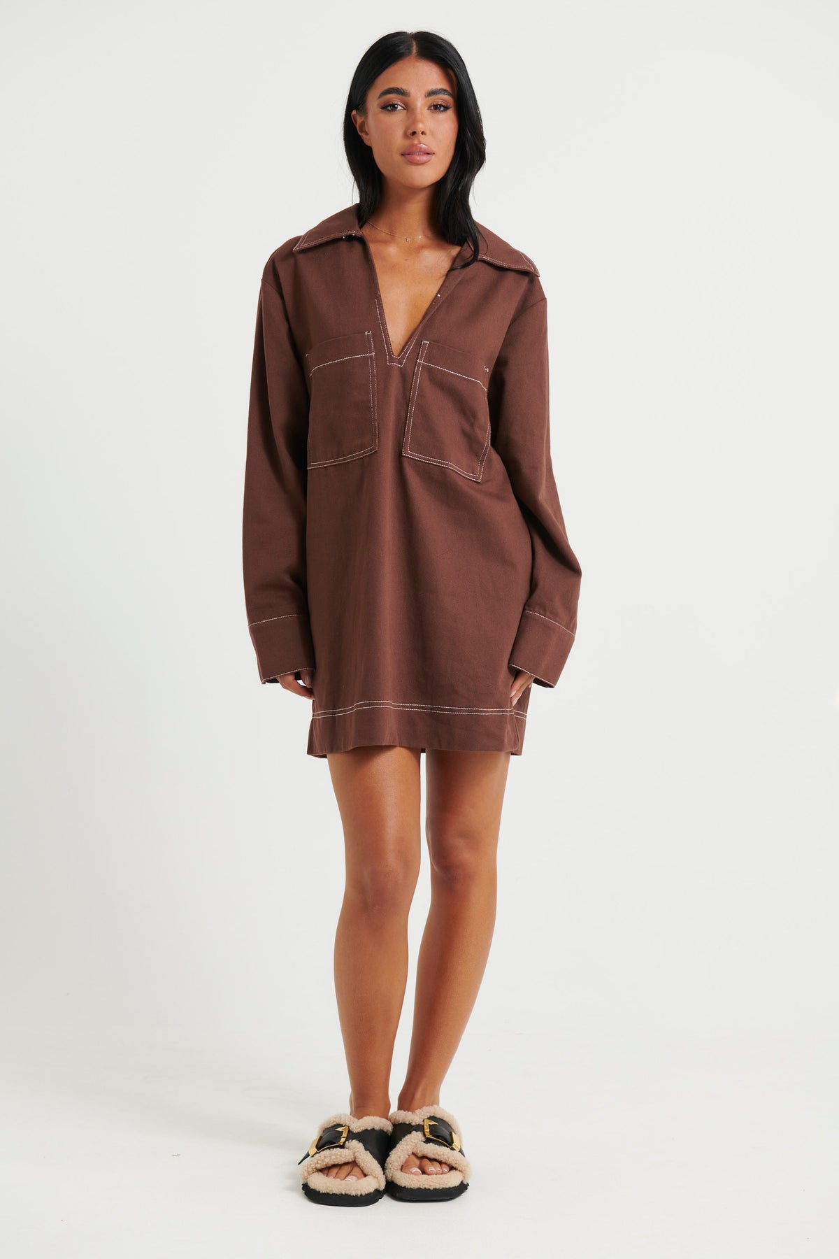 Tara Long Sleeve Dress Choc