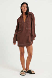 Tara Long Sleeve Dress Choc