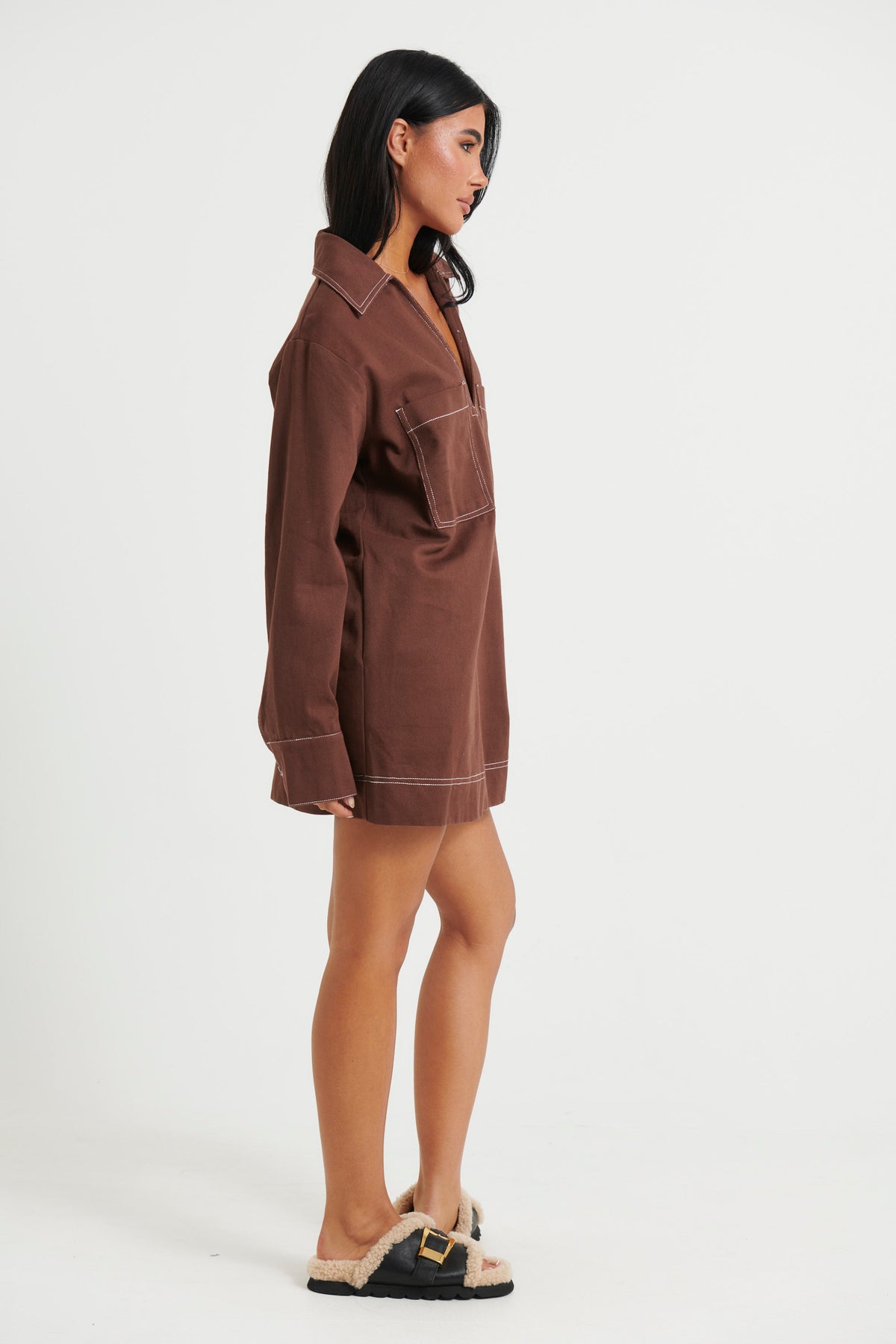 Tara Long Sleeve Dress Choc