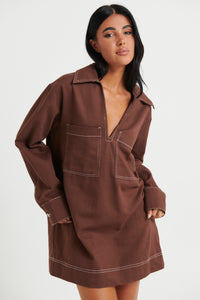 Tara Long Sleeve Dress Choc