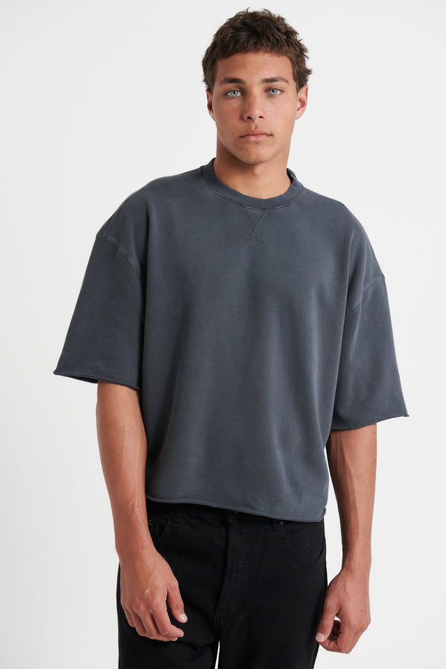 Crop Box Fleece Tee Charcoal