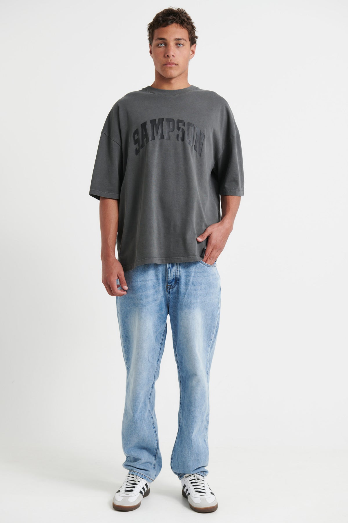 Miller Drop Shoulder Tee Charcoal Sampson