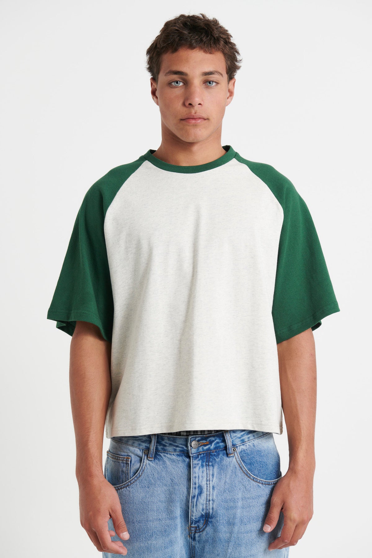 Crop Box Tee Raglan Emerald