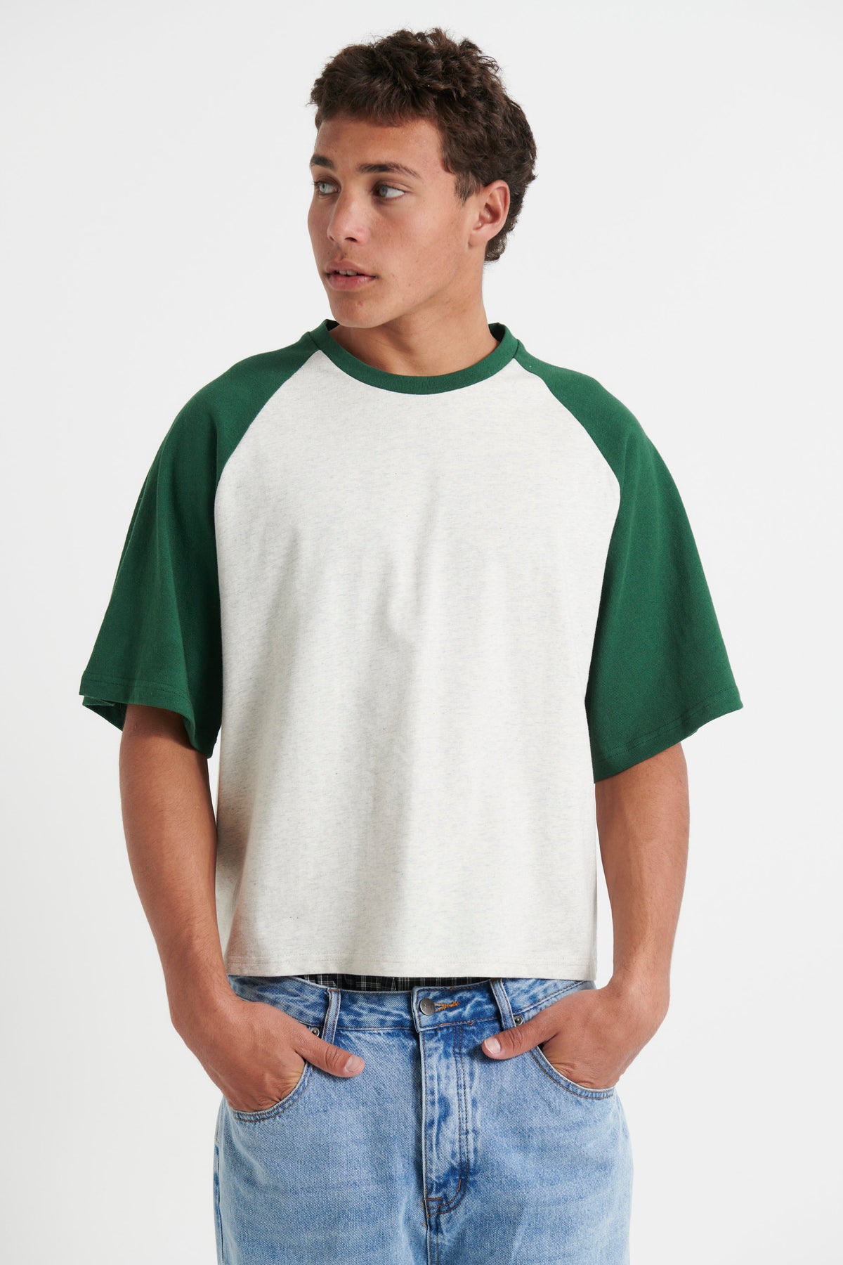 Crop Box Tee Raglan Emerald