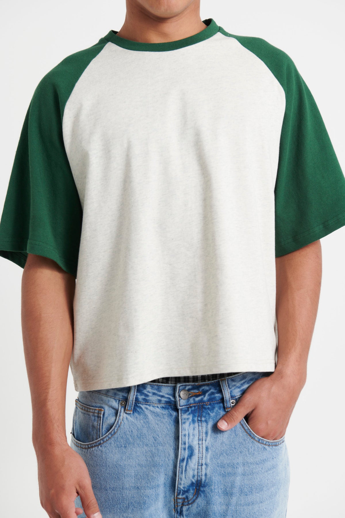 Crop Box Tee Raglan Emerald