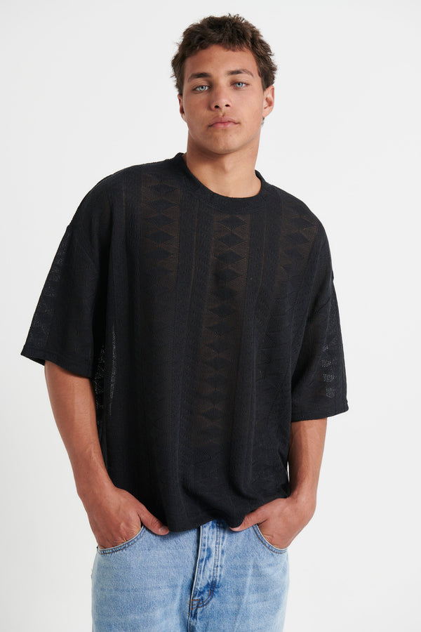 Ottis Knitted Crew Neck Tee Black