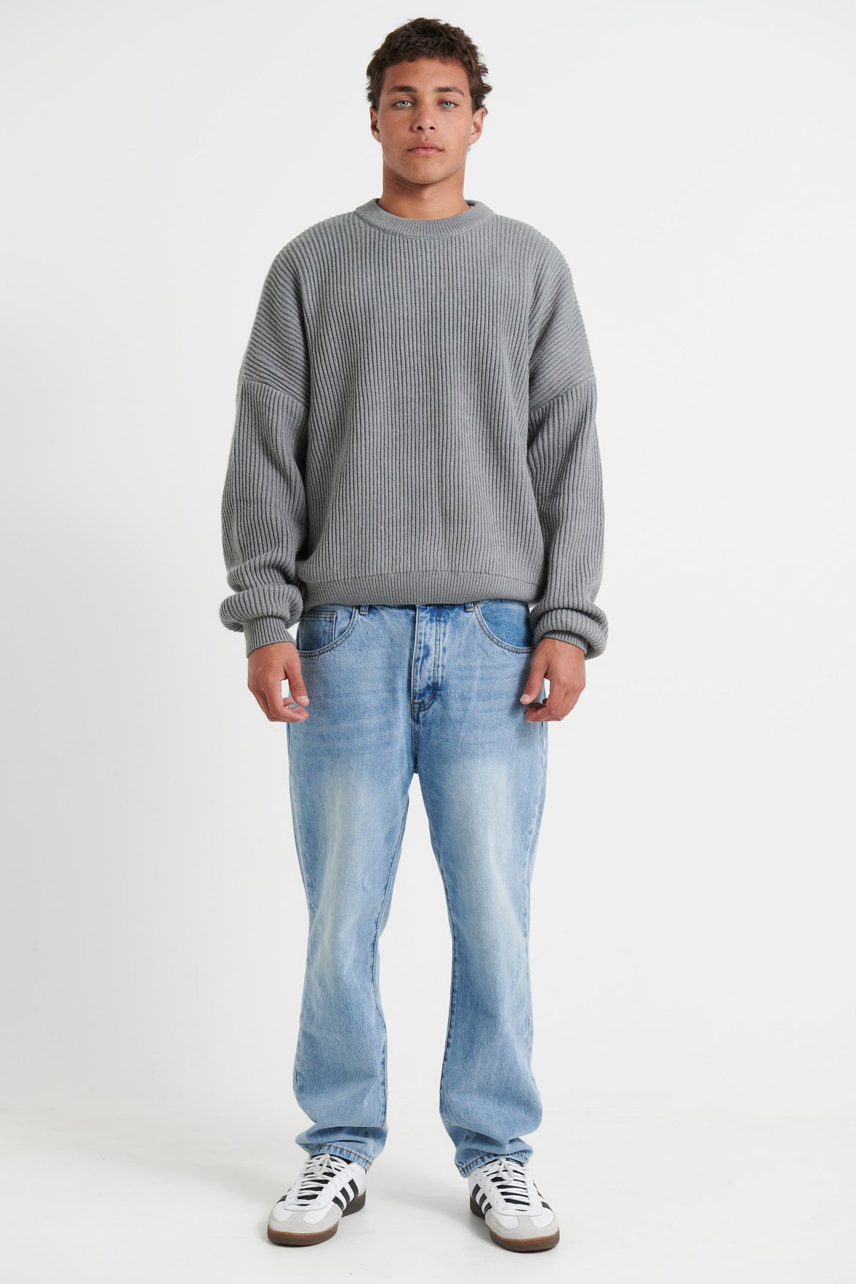 Drop Sleeve Heavy Knit Light Grey