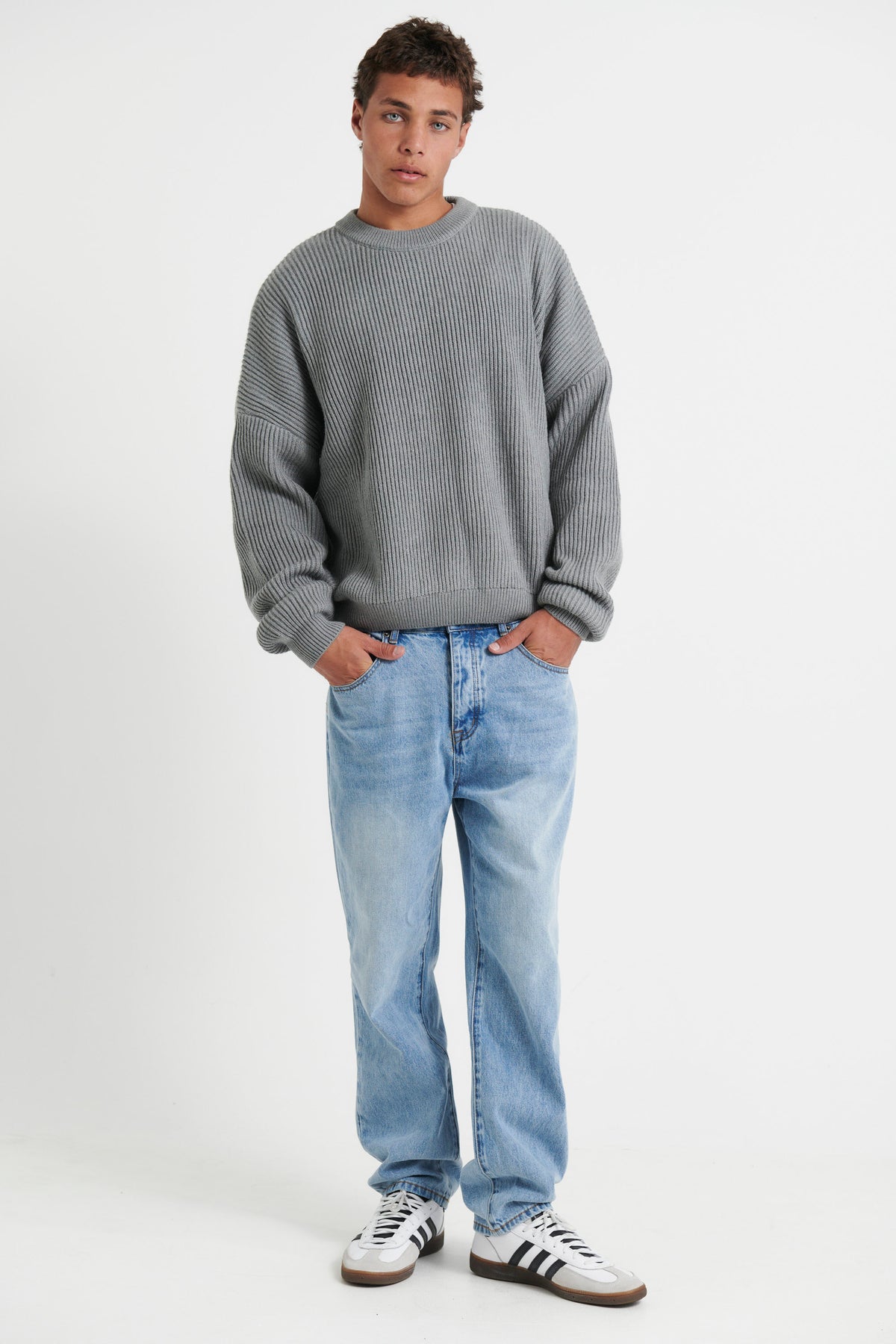 Drop Sleeve Heavy Knit Light Grey