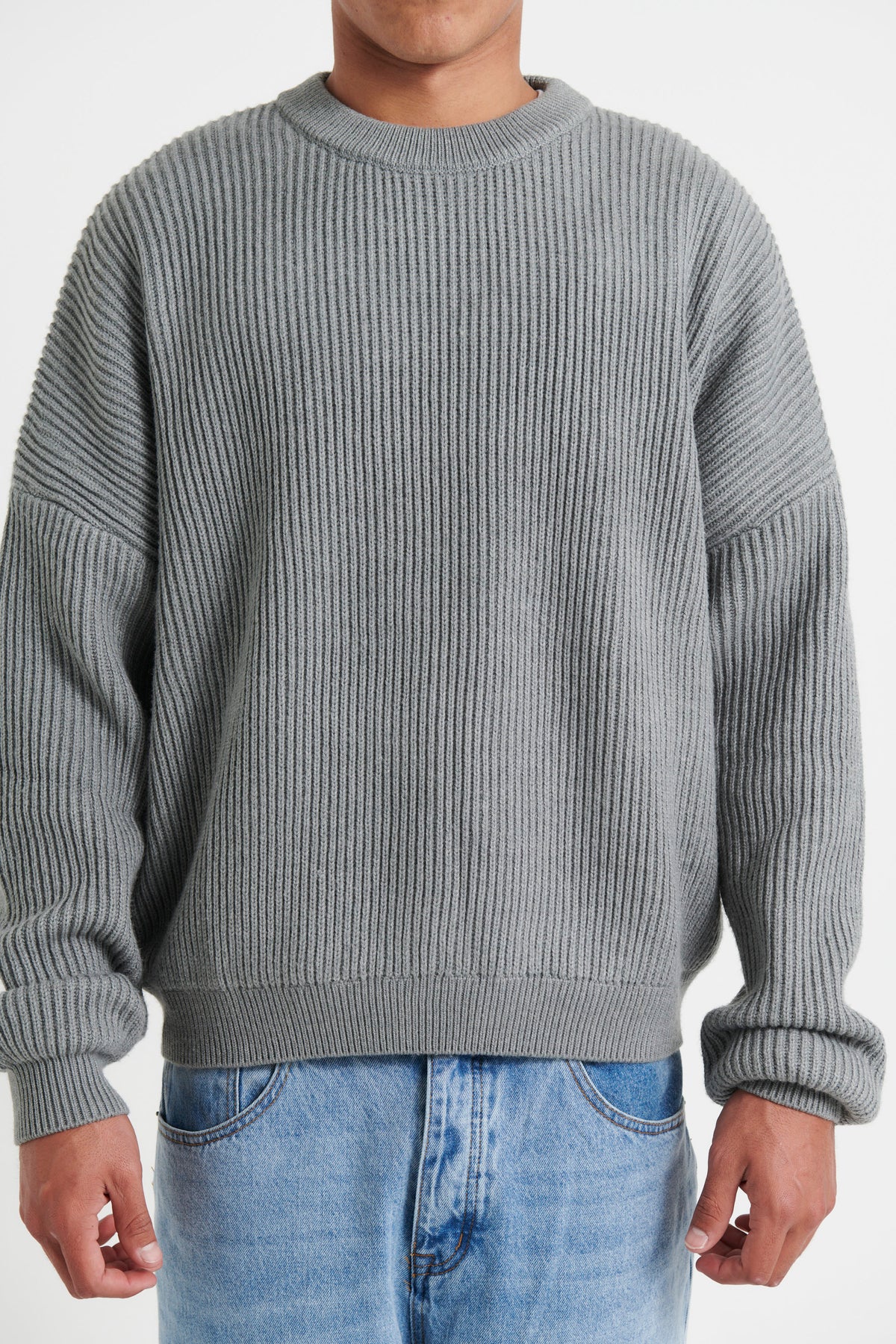 Drop Sleeve Heavy Knit Light Grey