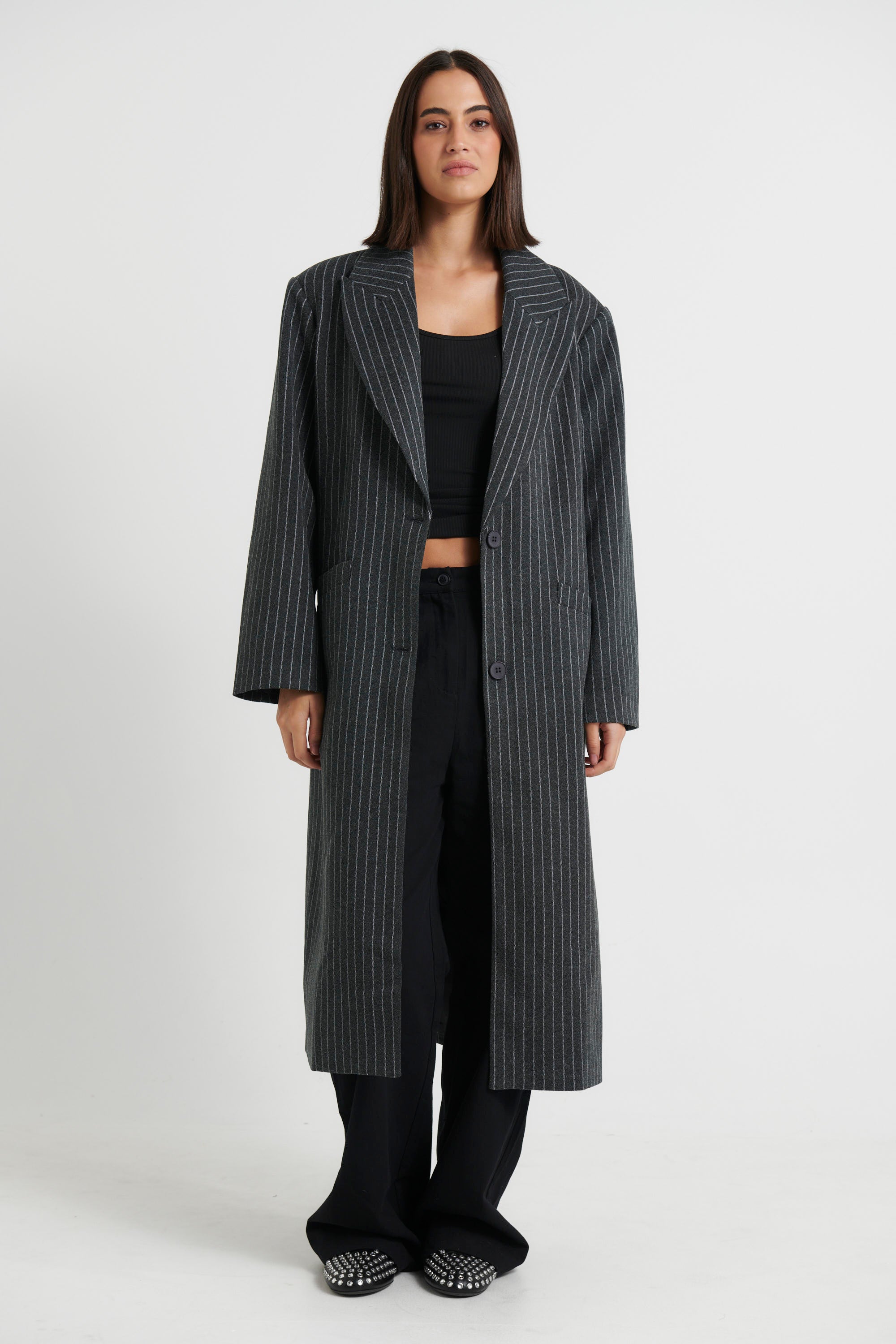 Olsen Coat Onyx Pinstripe