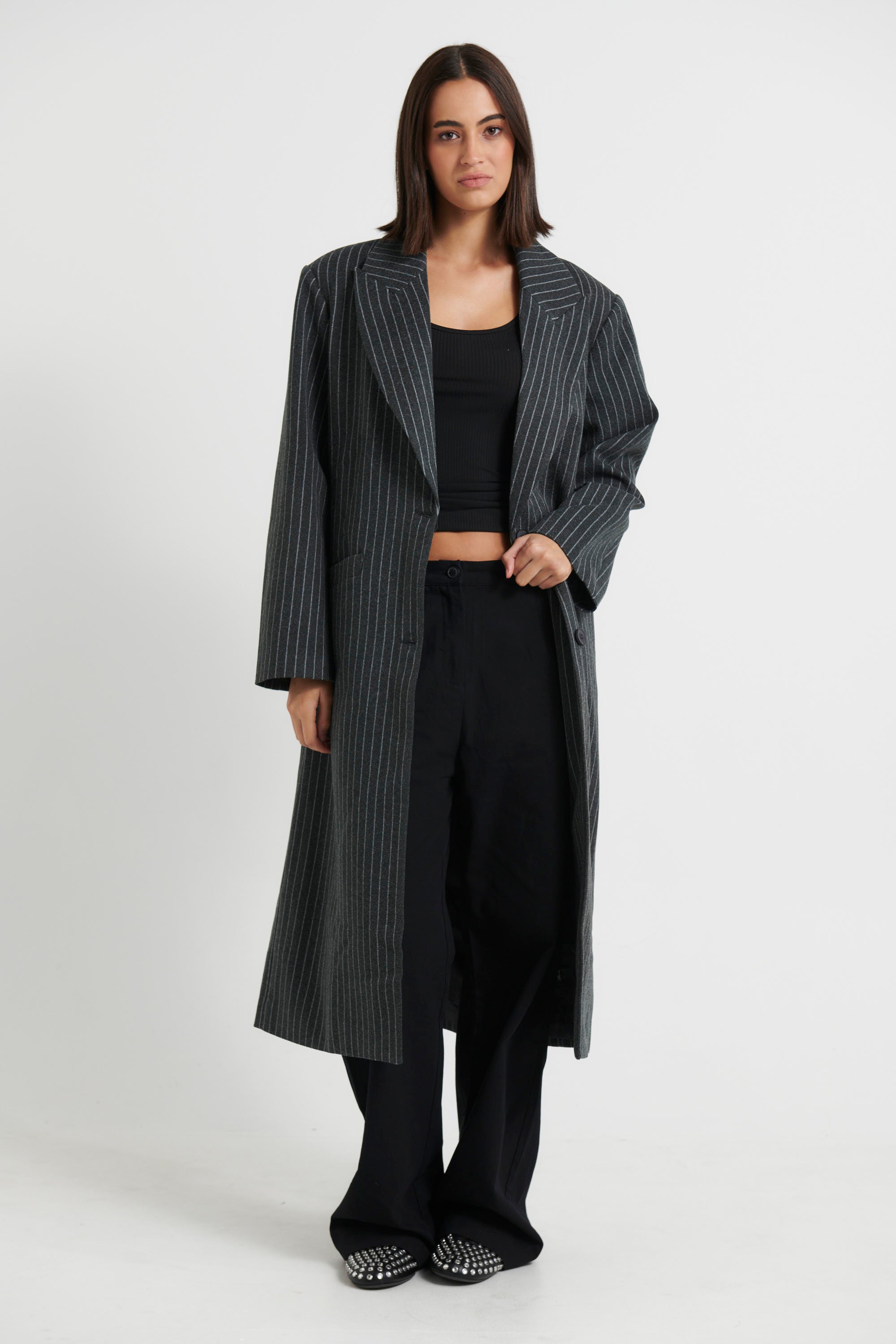 Olsen Coat Onyx Pinstripe