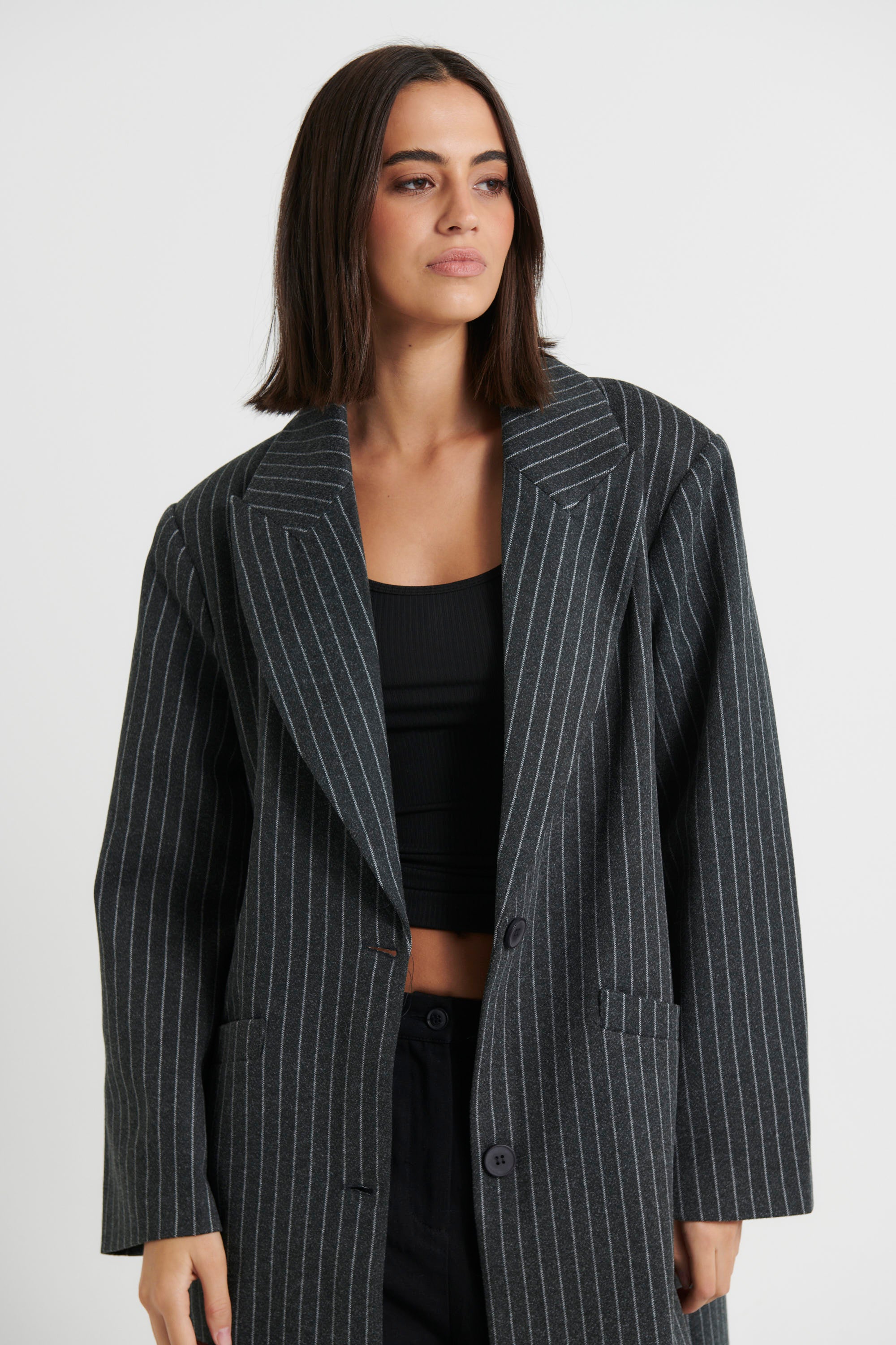 Olsen Coat Onyx Pinstripe