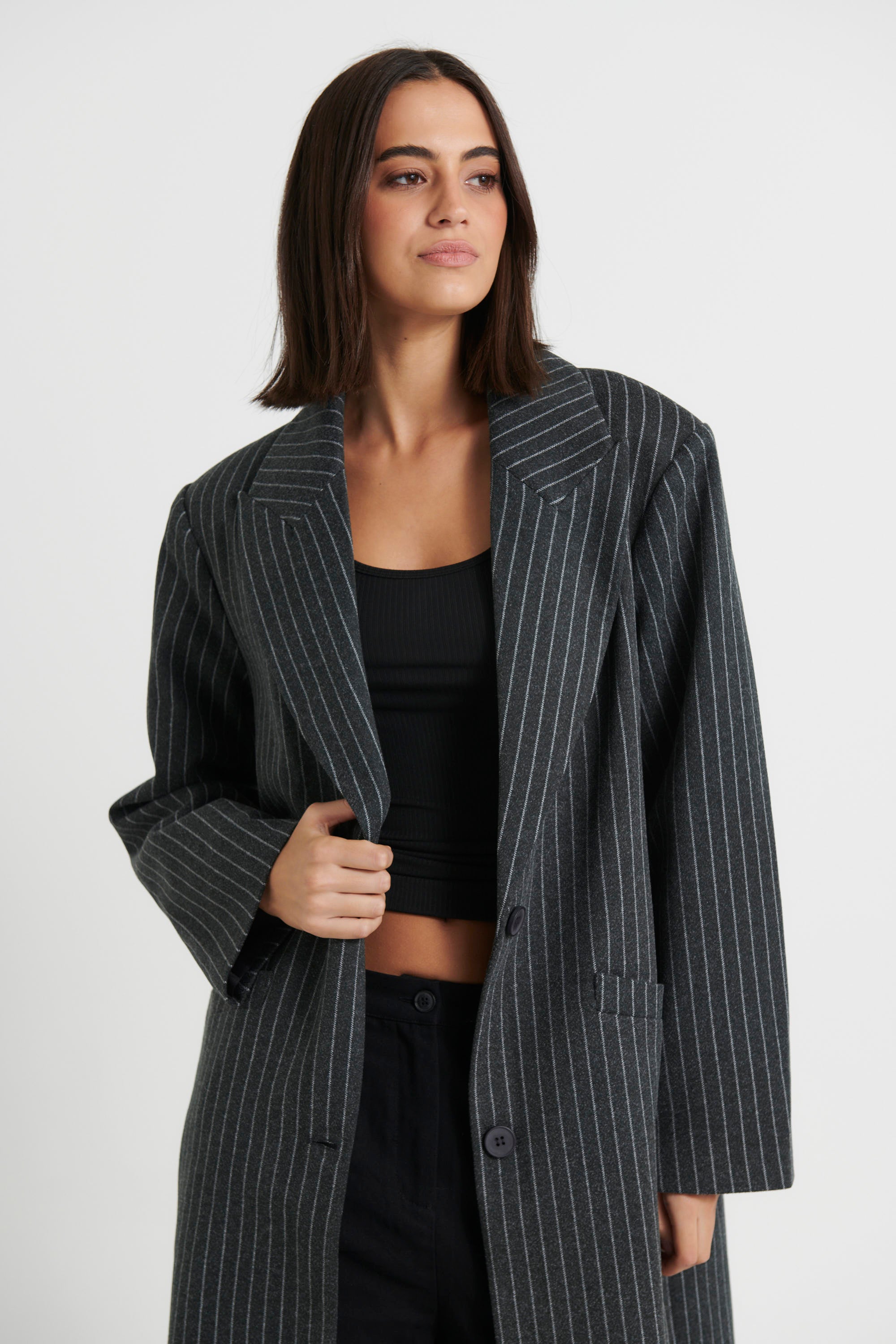 Olsen Coat Onyx Pinstripe