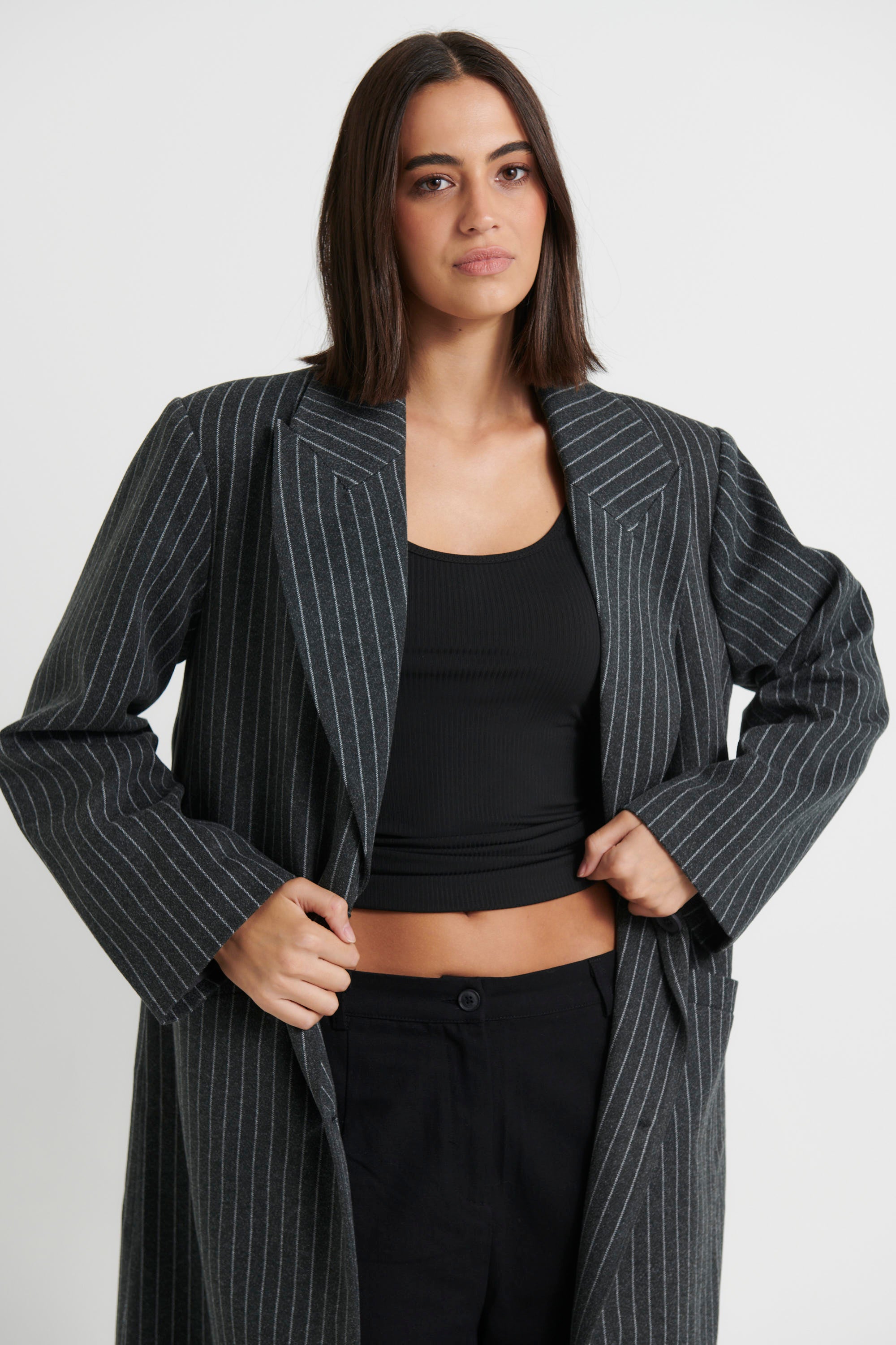 Olsen Coat Onyx Pinstripe