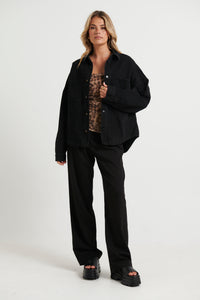 Unisex Drop Shoulder Denim Shirt Black