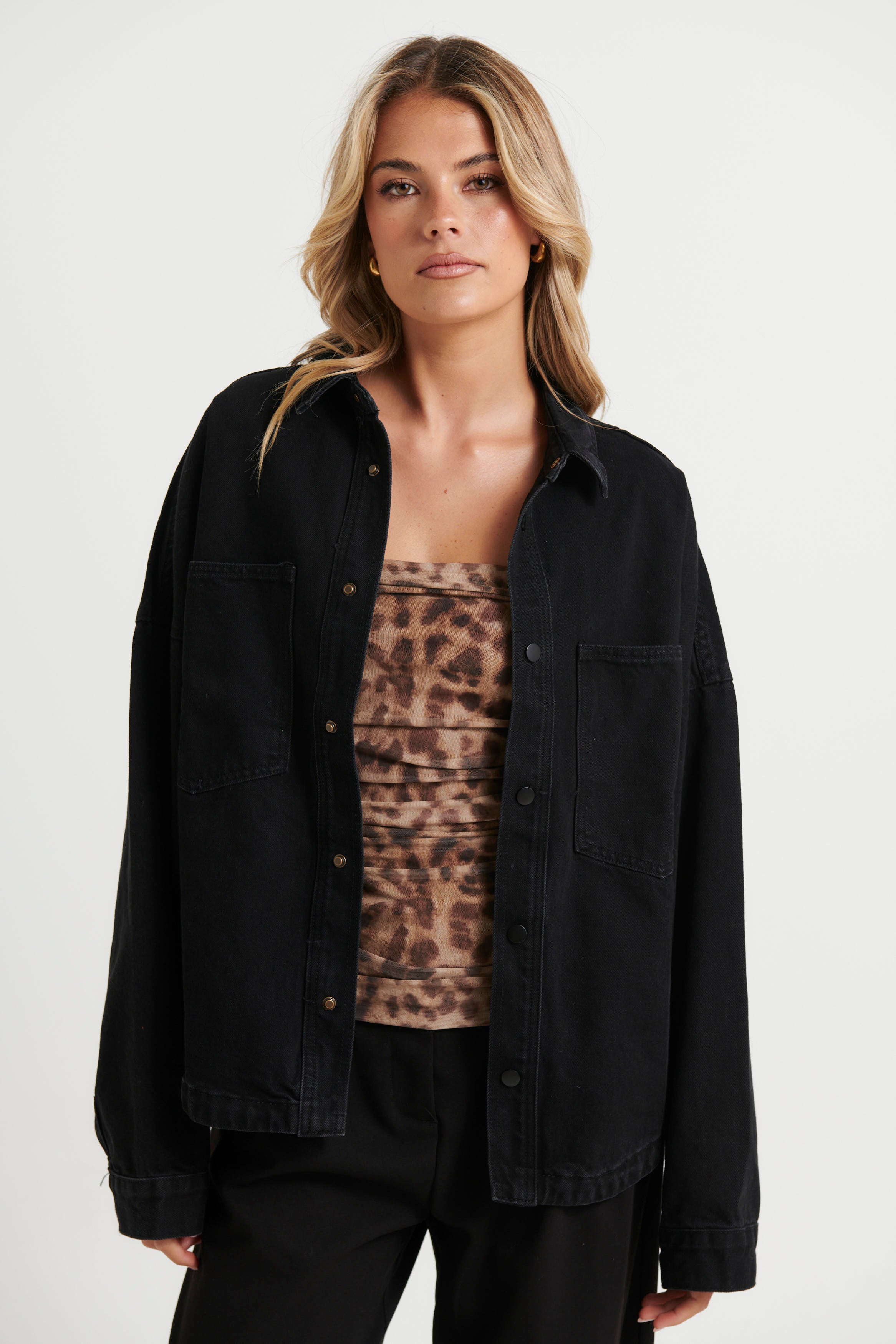 Unisex Drop Shoulder Denim Shirt Black