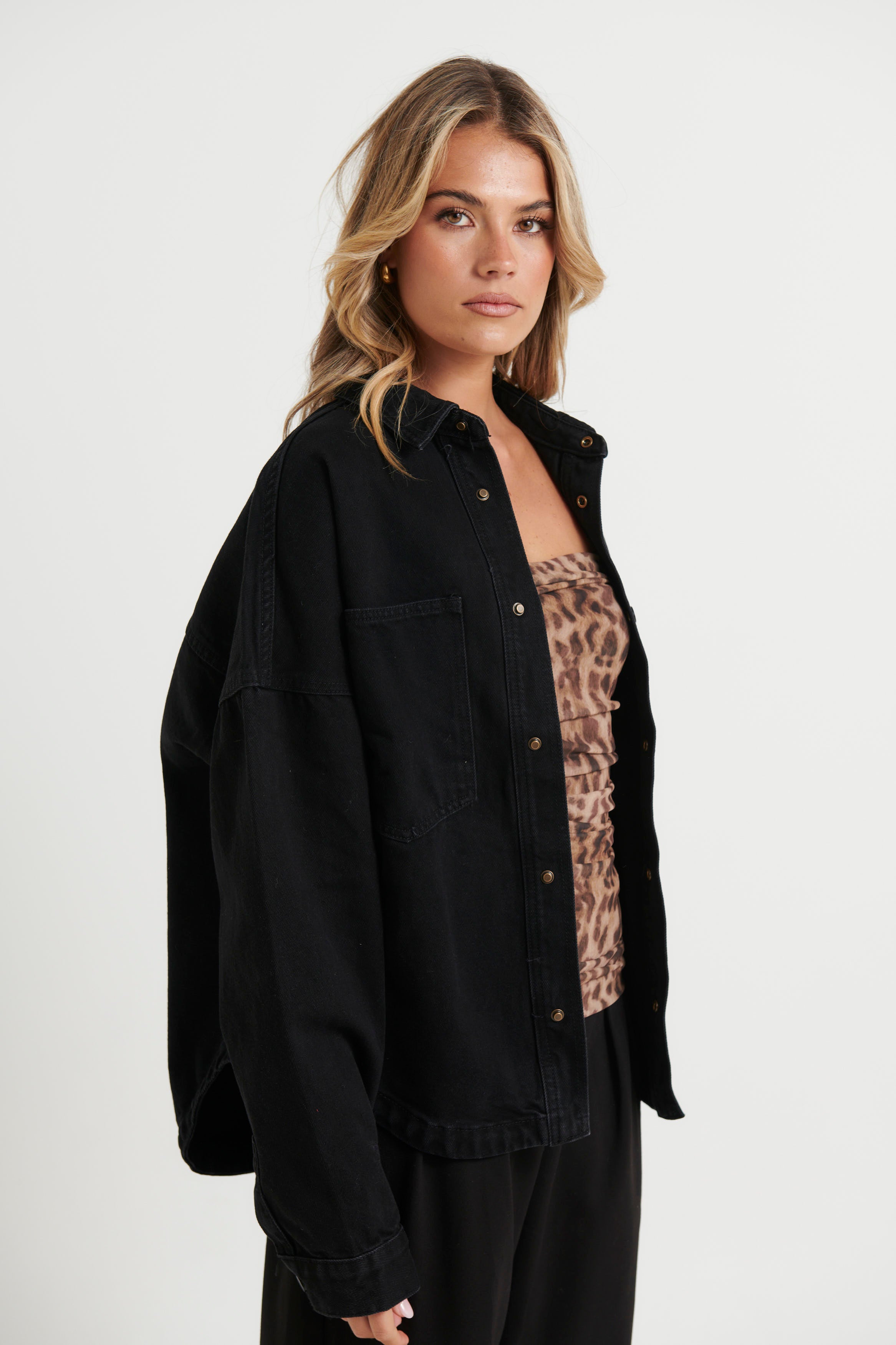Unisex Drop Shoulder Denim Shirt Black
