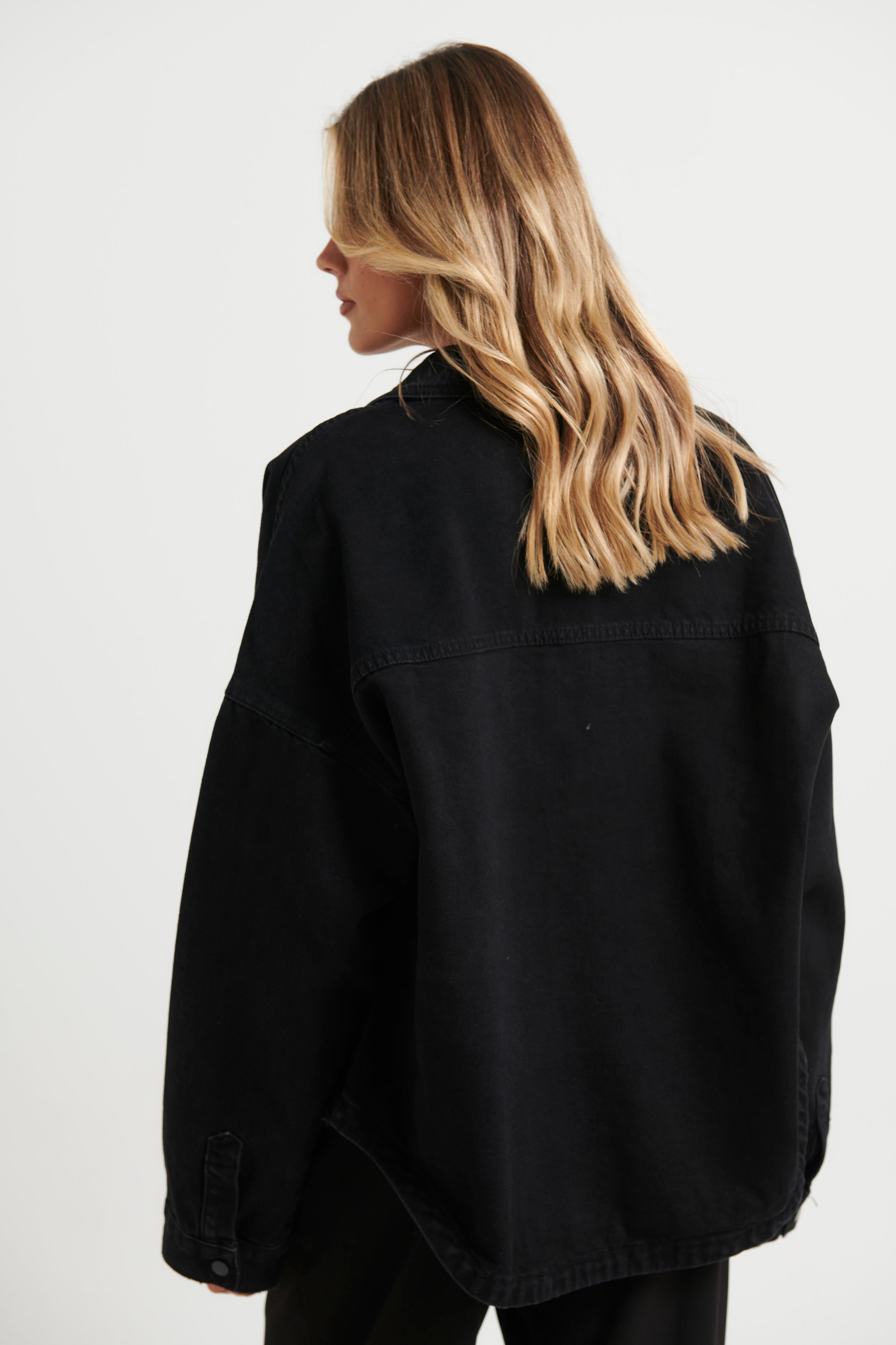 Unisex Drop Shoulder Denim Shirt Black