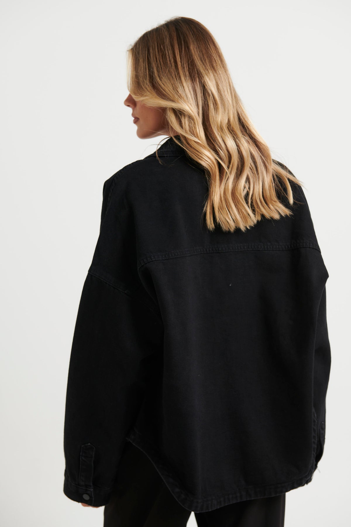 Unisex Drop Shoulder Denim Shirt Black