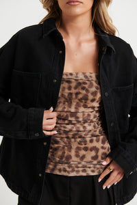 Unisex Drop Shoulder Denim Shirt Black