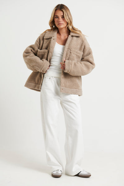 Oversized borg trucker jacket top