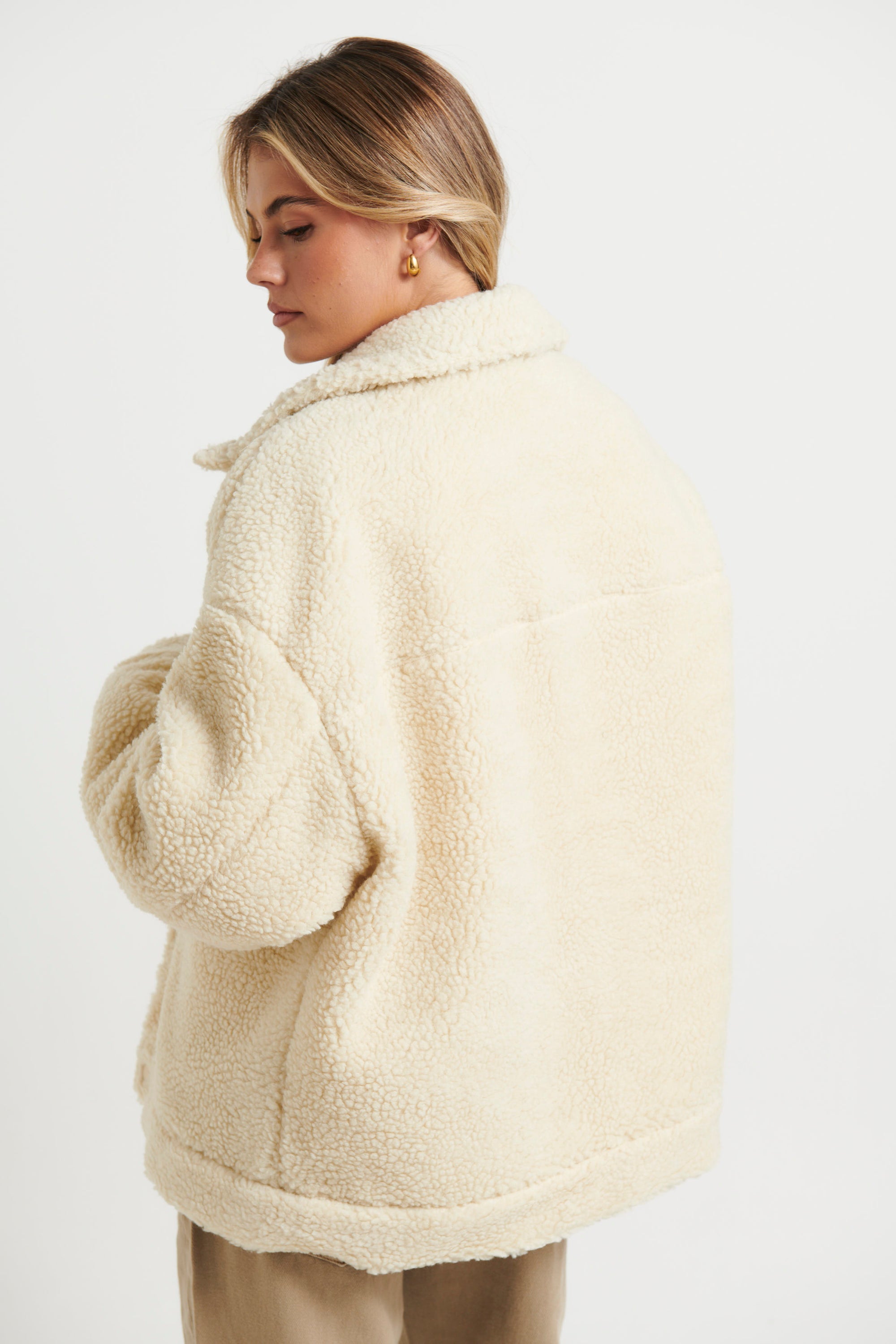 Cream borg cropped trucker jacket online