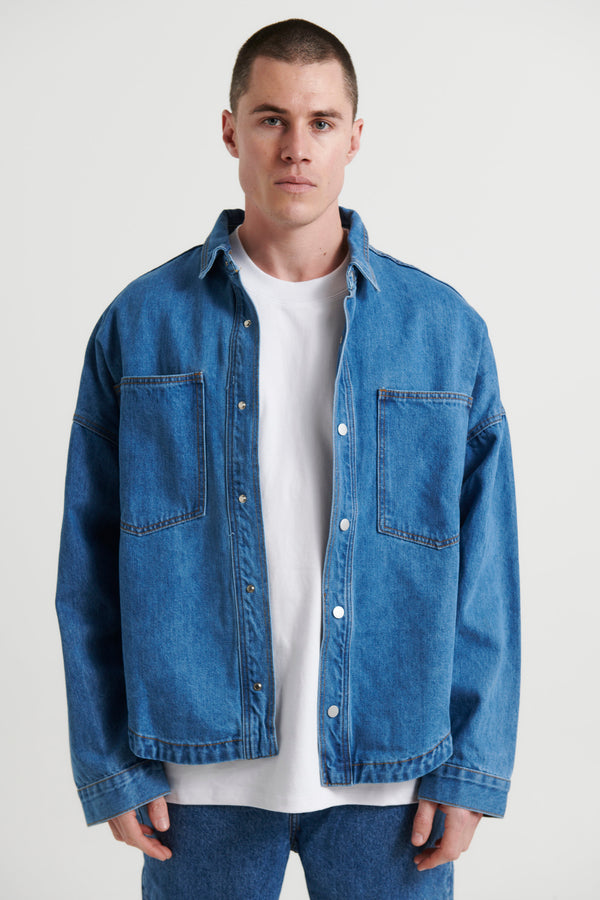 Drop Denim Shoulder Shirt Ocean