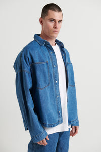 Drop Denim Shoulder Shirt Ocean