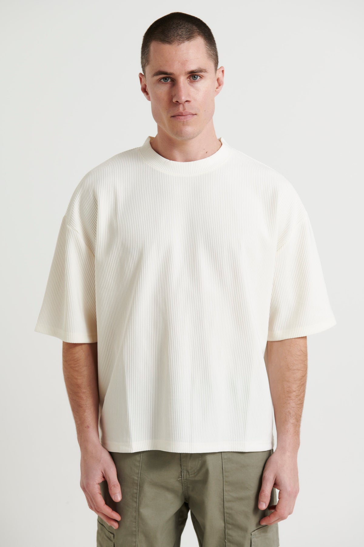 Crop Box Tee Ribbed Ivory