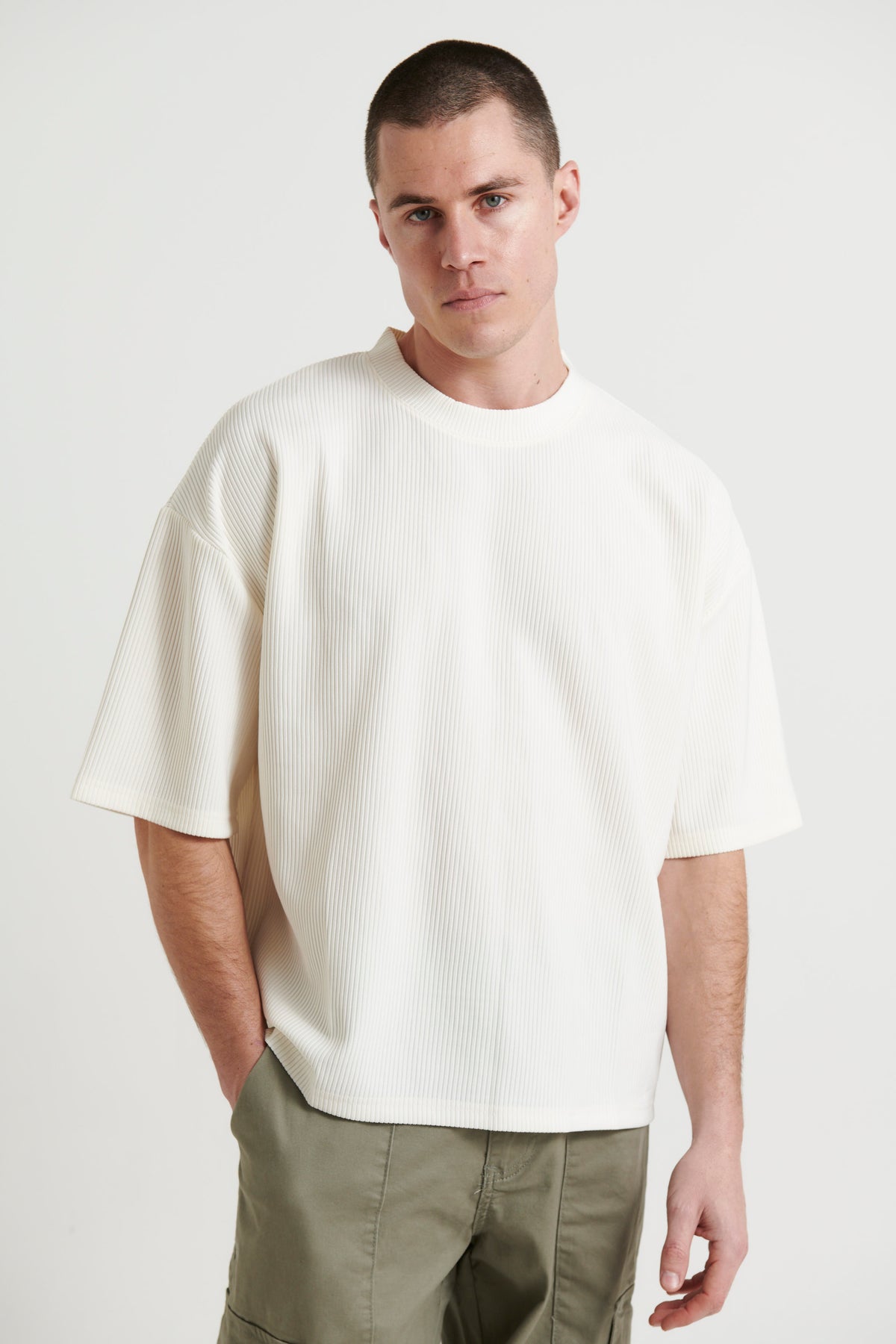 Crop Box Tee Ribbed Ivory