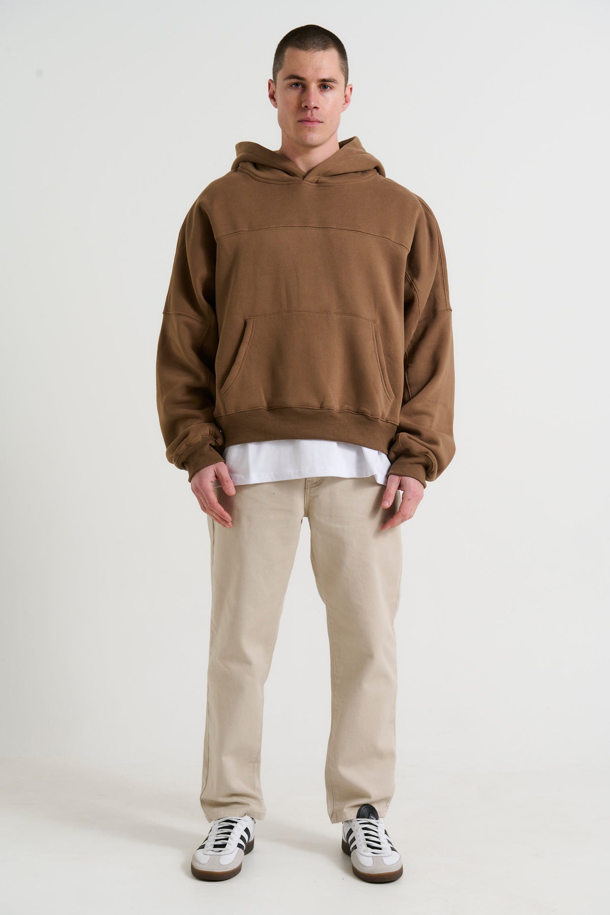 Panel Drop Sleeve Heavyweight Hoodie Choc - FINAL SALE