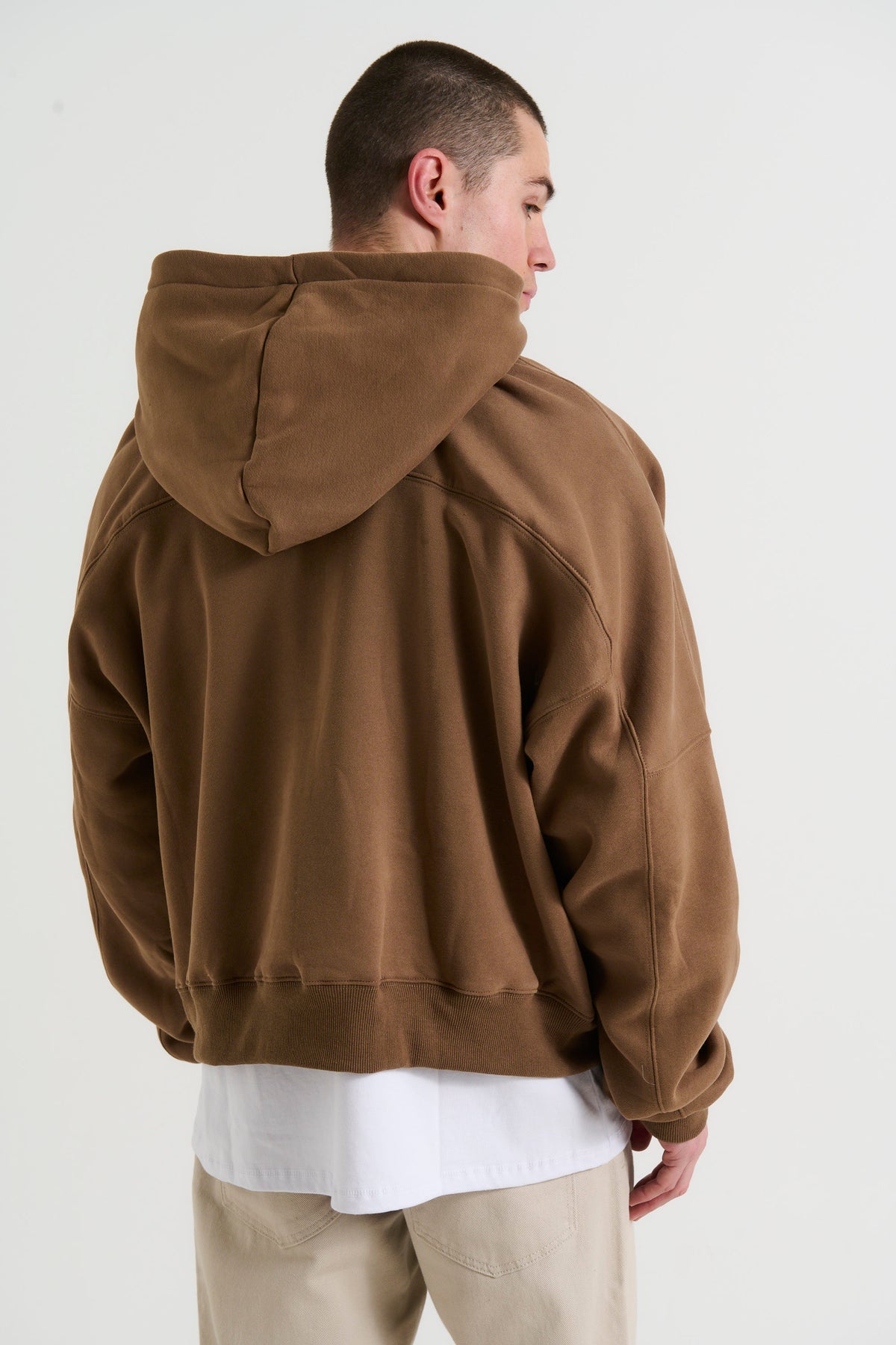 Panel Drop Sleeve Heavyweight Hoodie Choc - FINAL SALE