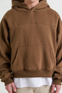 Panel Drop Sleeve Heavyweight Hoodie Choc - FINAL SALE