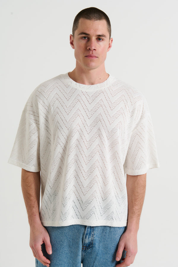 Ottis Knitted Crew Neck Tee Zag White