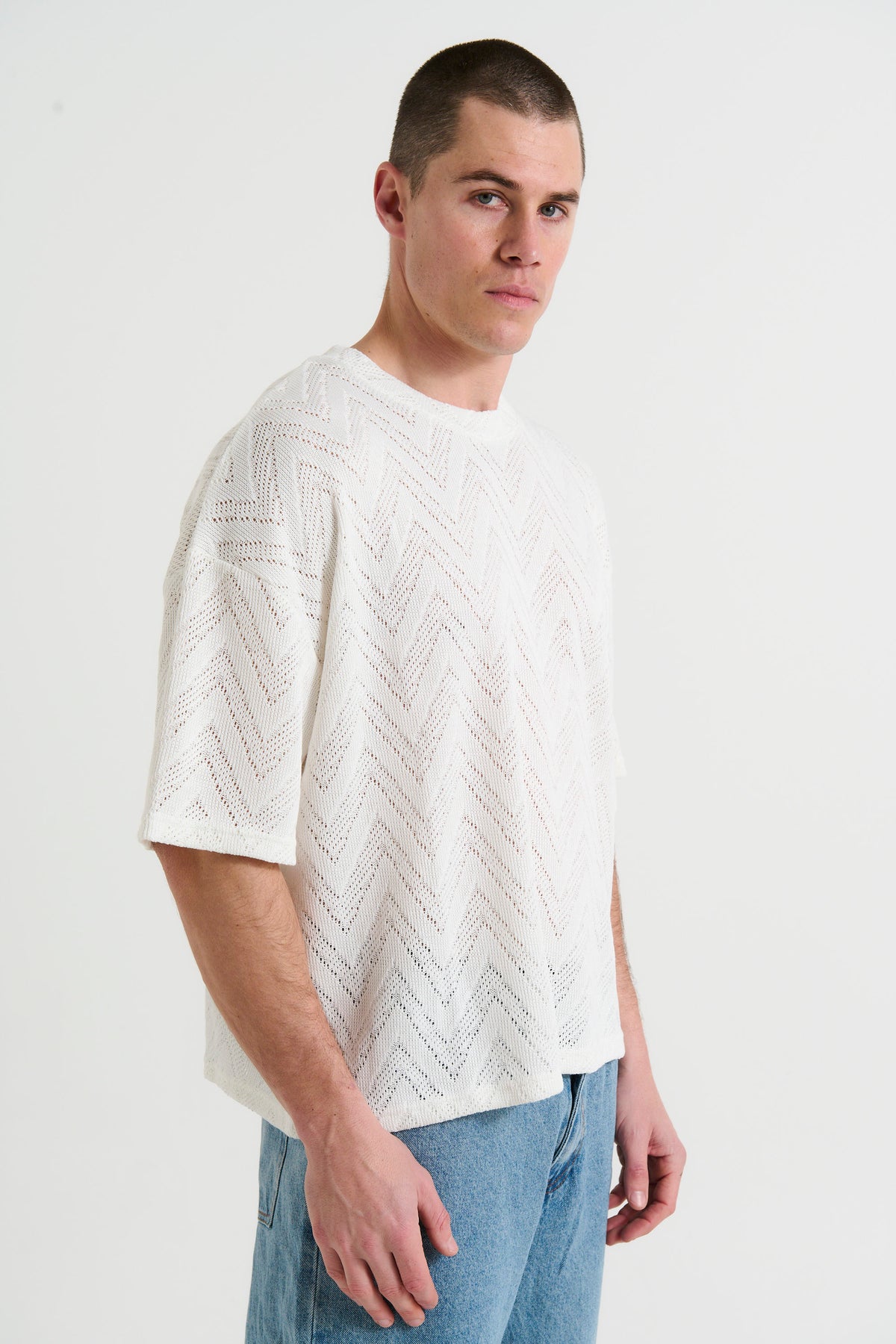 Ottis Knitted Crew Neck Tee Zag White