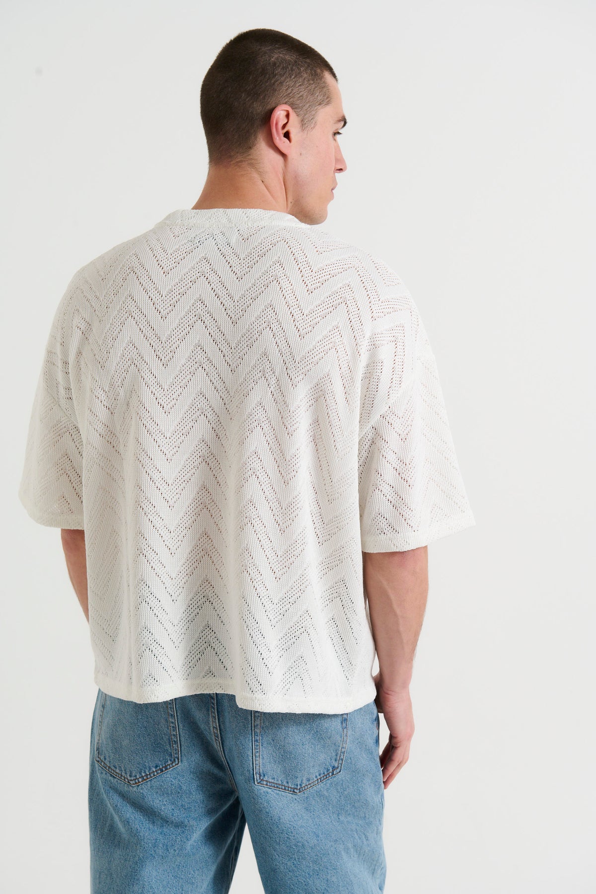 Ottis Knitted Crew Neck Tee Zag White