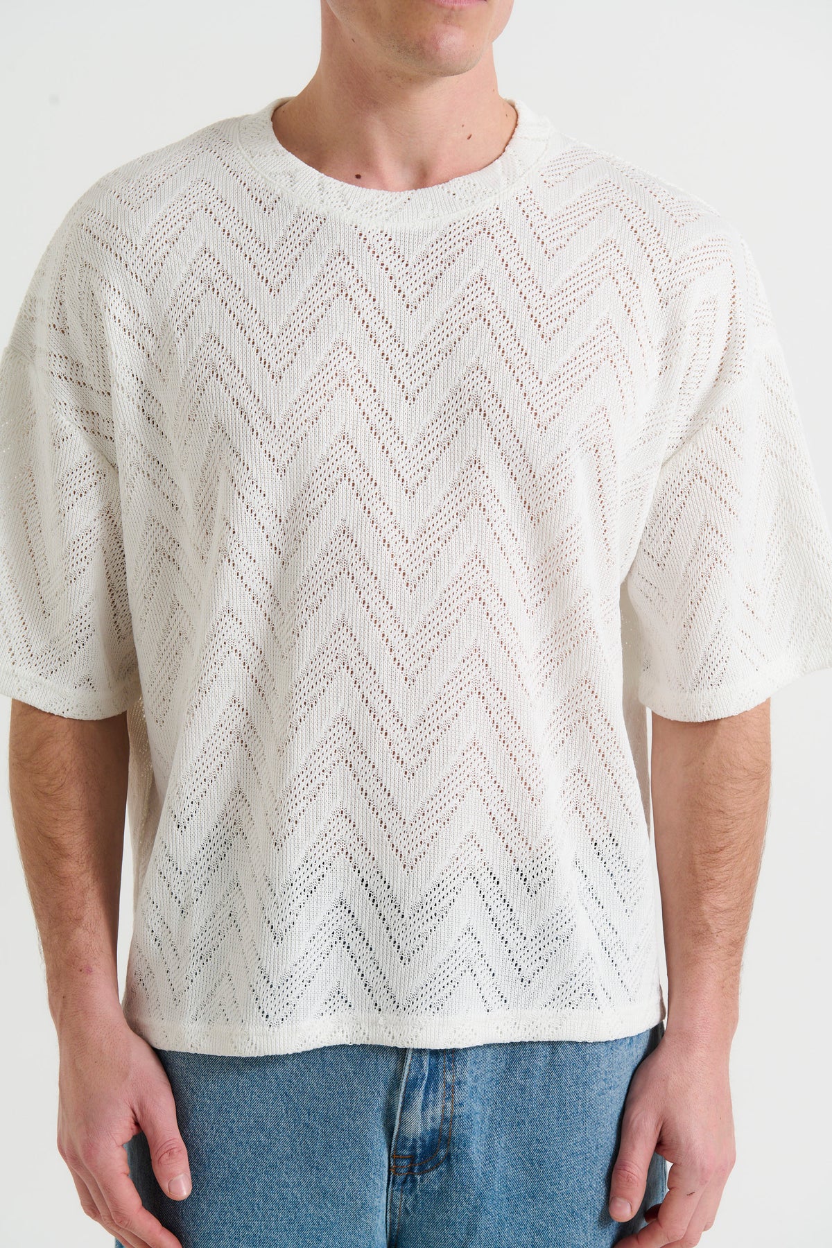 Ottis Knitted Crew Neck Tee Zag White