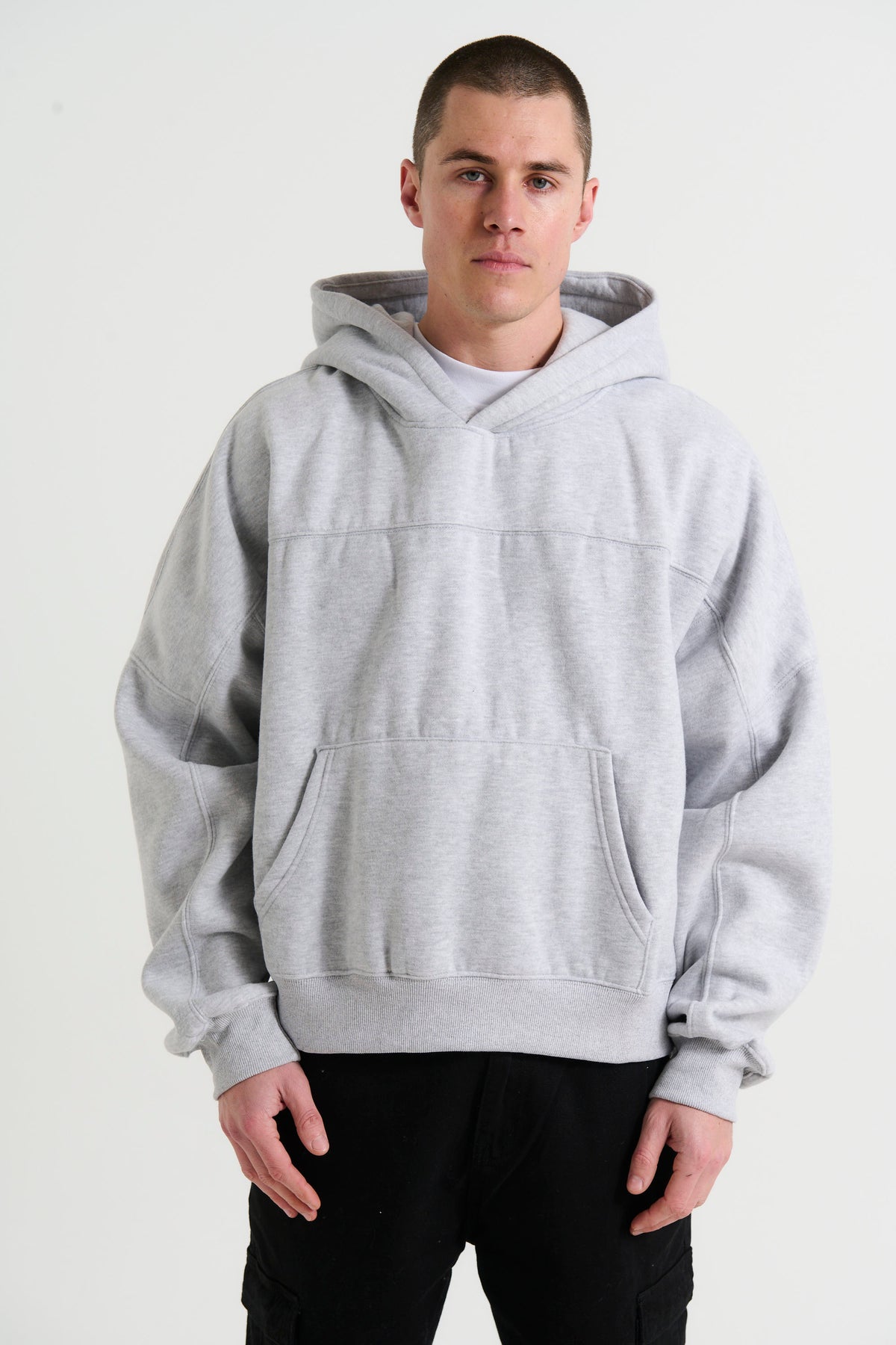 Panel Drop Sleeve Heavyweight Hoodie Grey - FINAL SALE