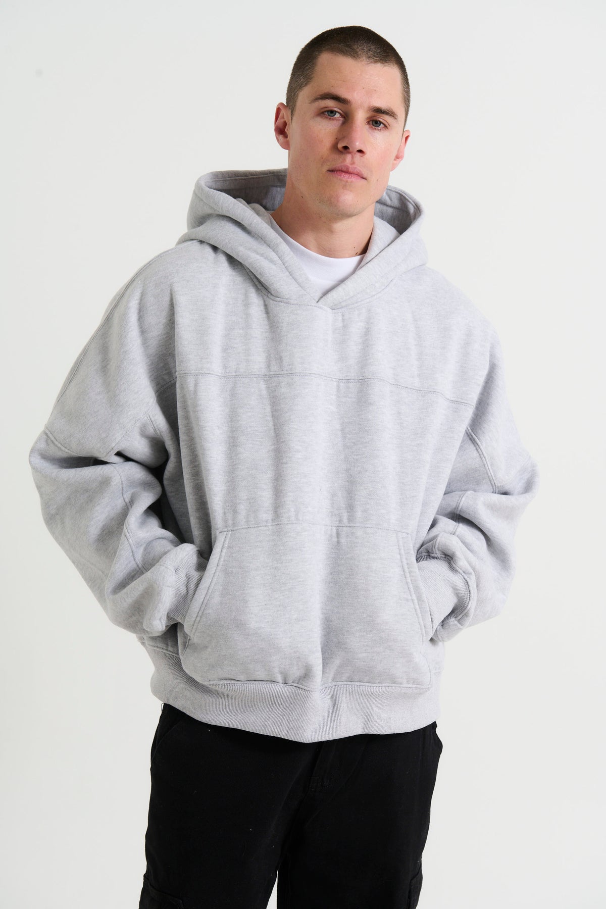 Panel Drop Sleeve Heavyweight Hoodie Grey - FINAL SALE