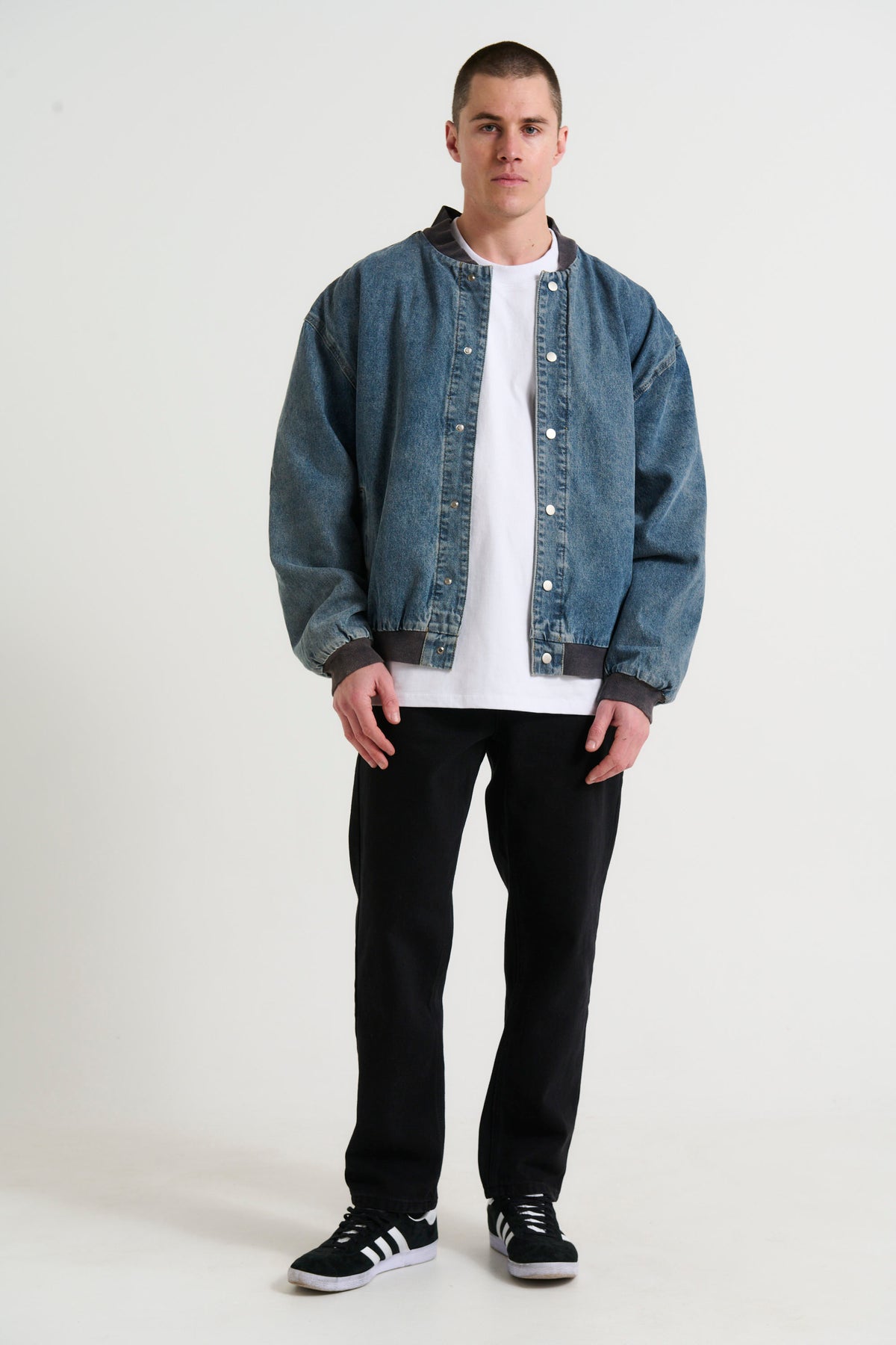 Vintage Bomber Denim Jacket Blue