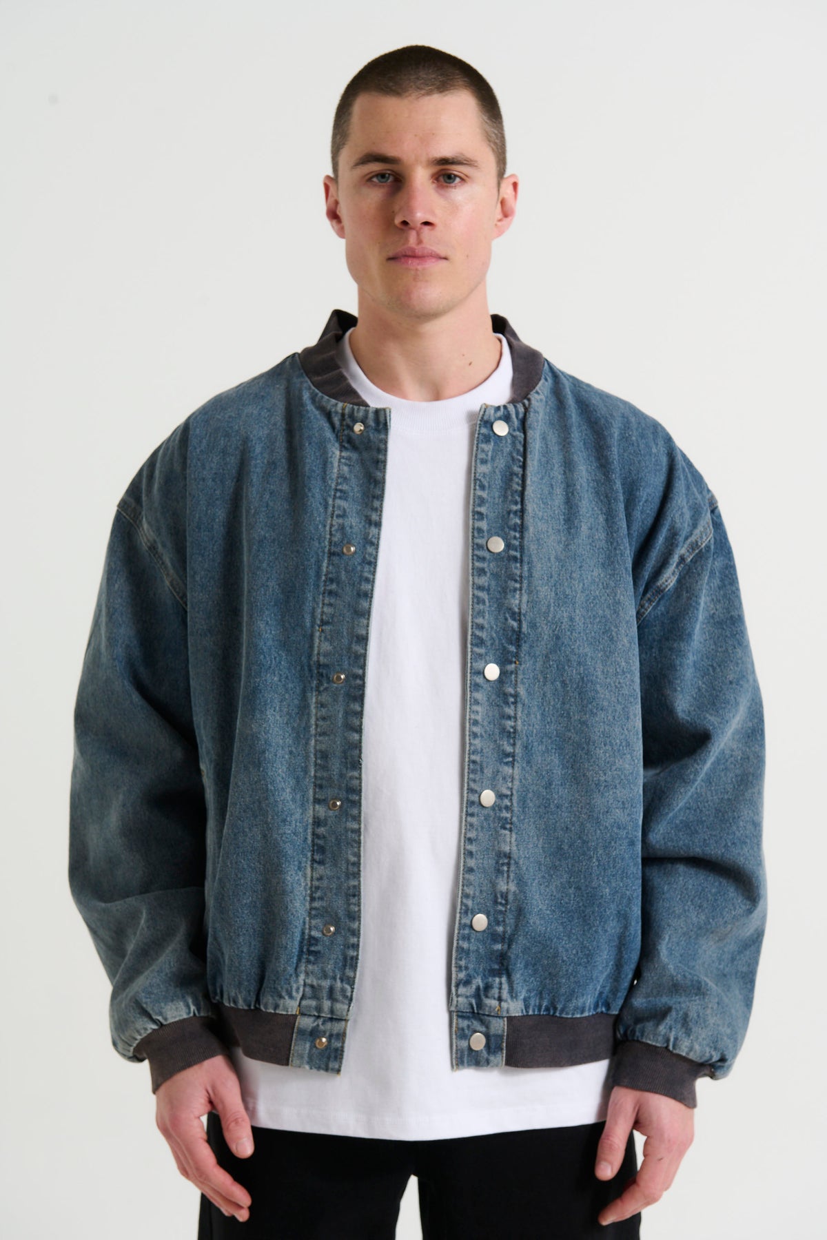 Vintage Bomber Denim Jacket Blue