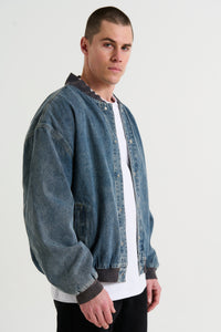 Vintage Bomber Denim Jacket Blue