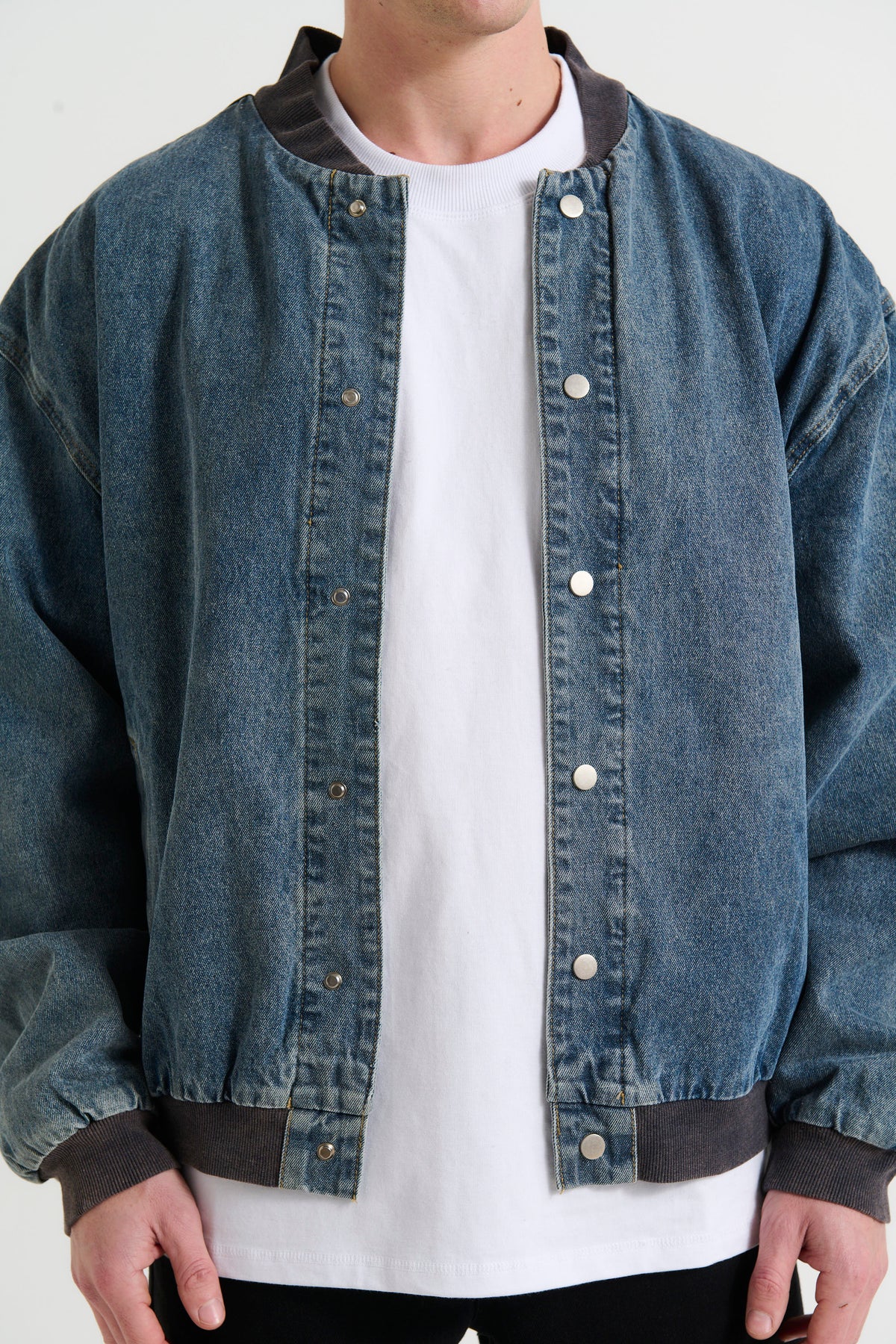 Vintage Bomber Denim Jacket Blue