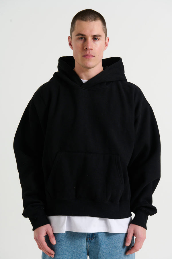 Roman Cropped Drop Hoodie Black