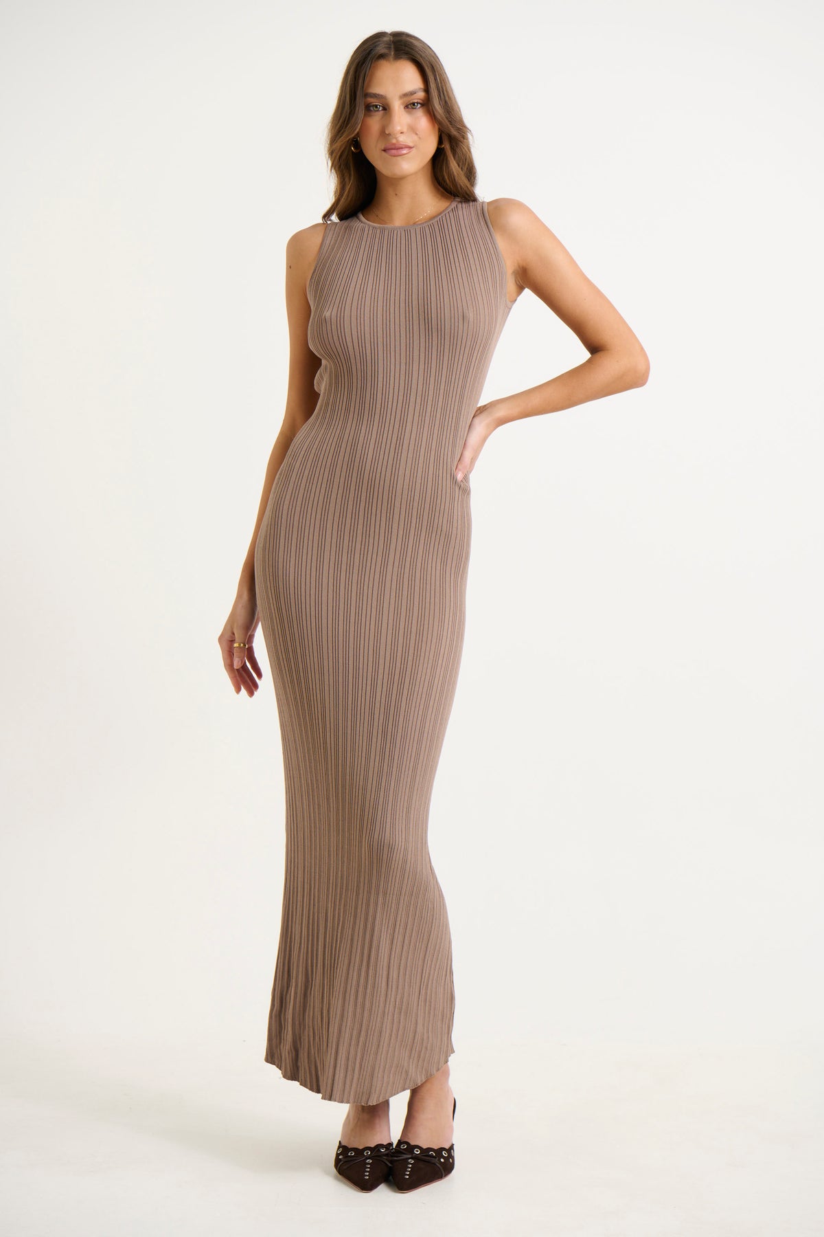 Alessia Ribbed Dress Mocha - FINAL SALE