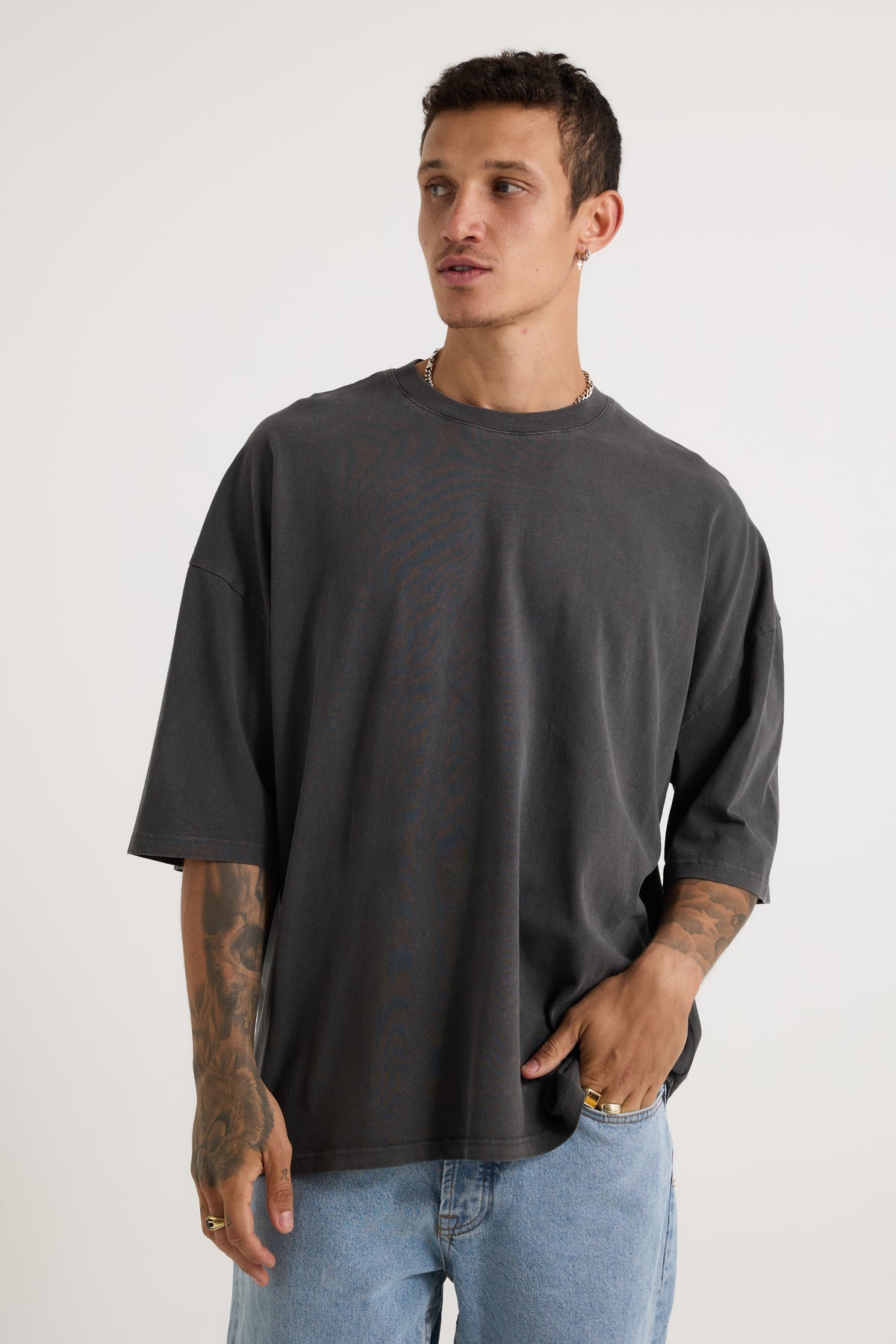 Miller Drop Shoulder Box Tee Charcoal