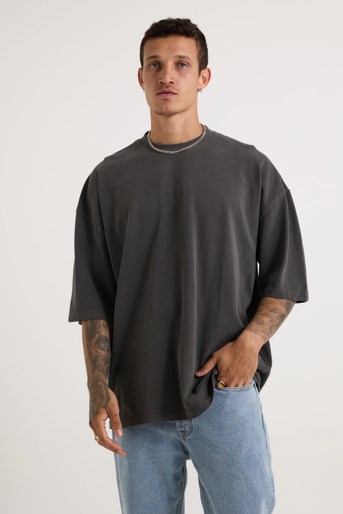 Ruben Cotton Pique Tee Charcoal