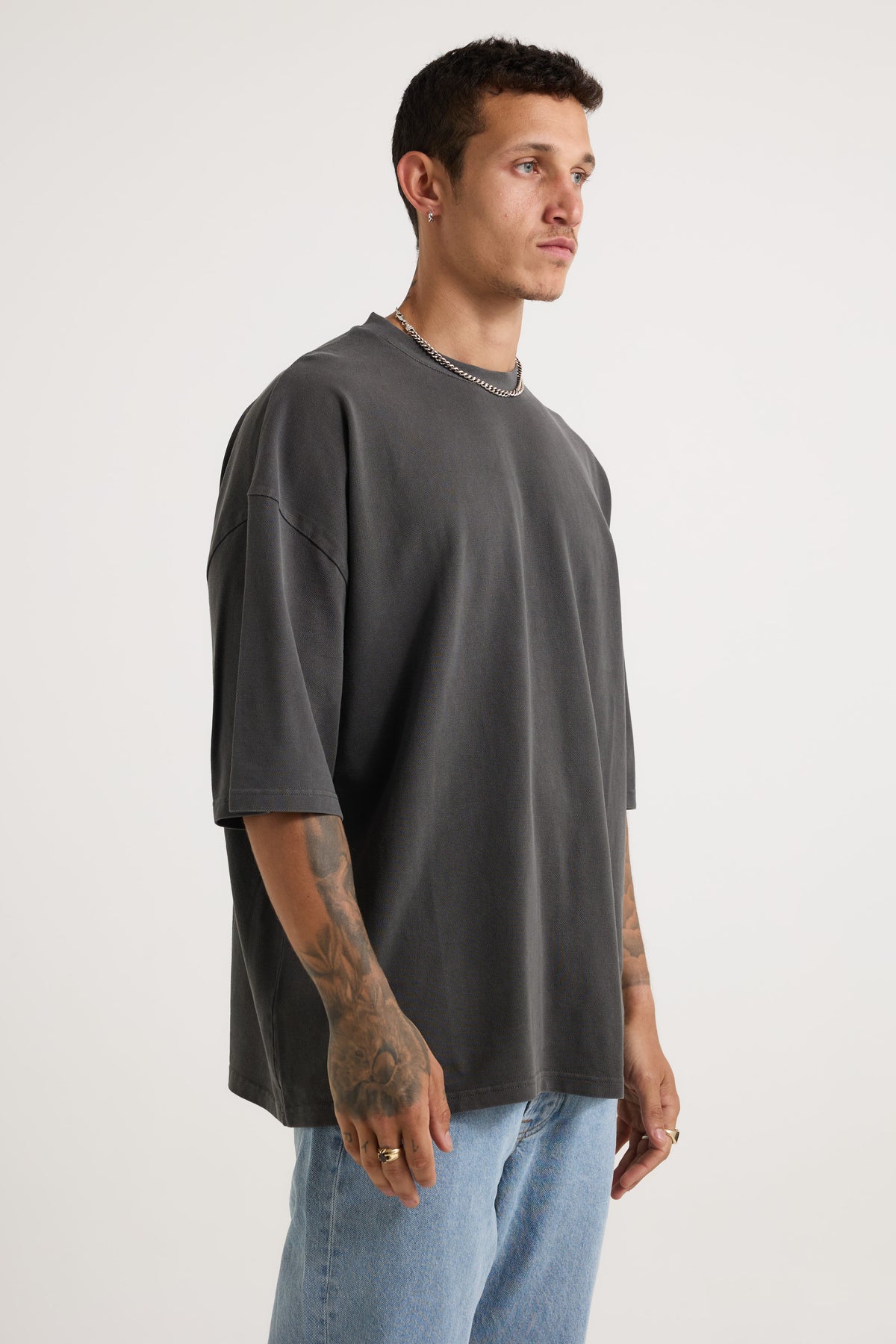 Ruben Cotton Pique Tee Charcoal