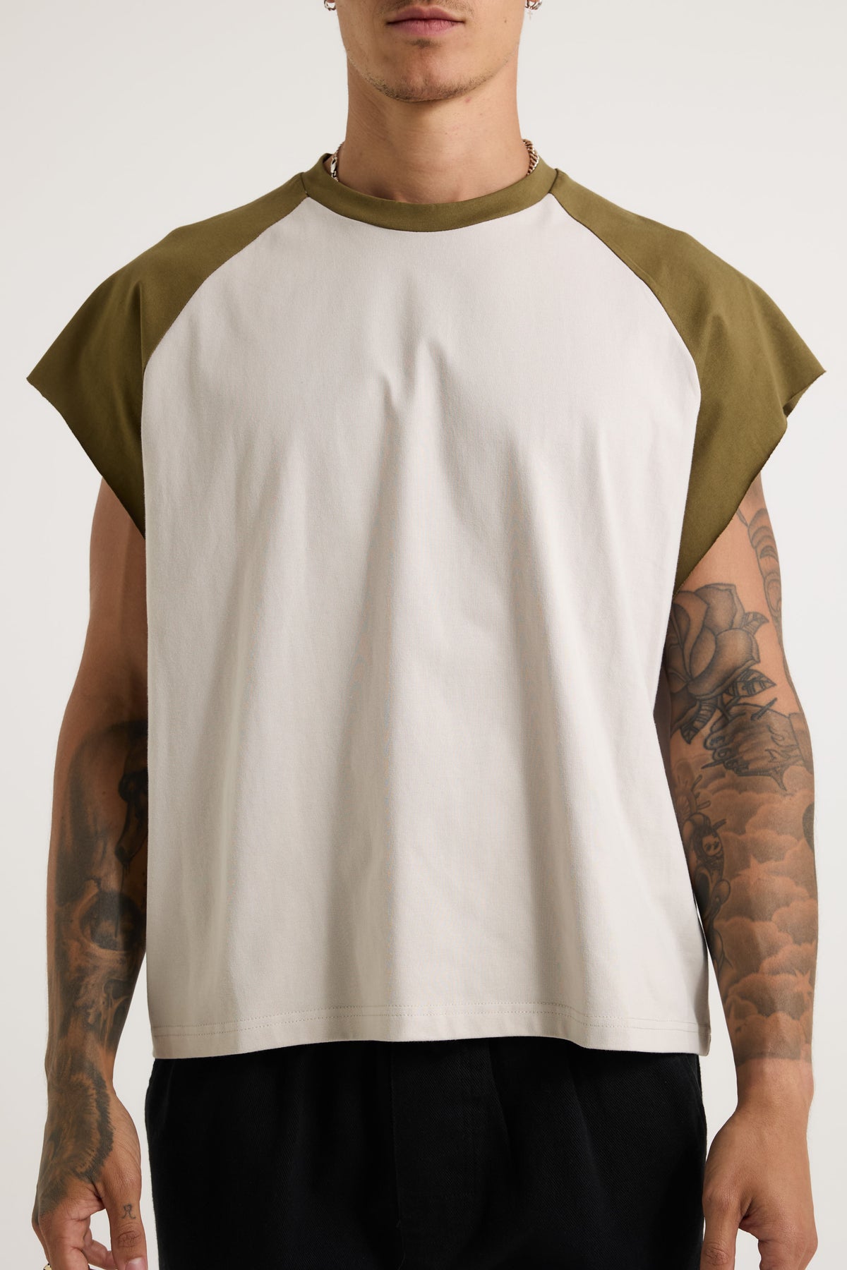 Raglan Crop Box Tank Khaki