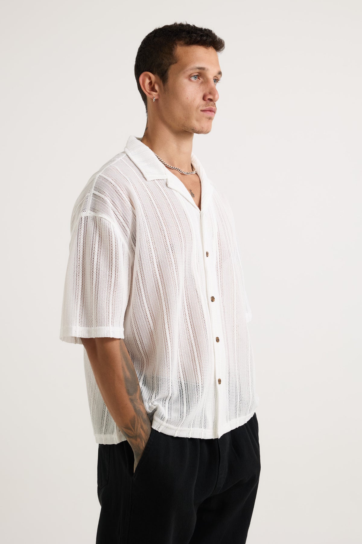 Raf Cropped Shirt Stitch White